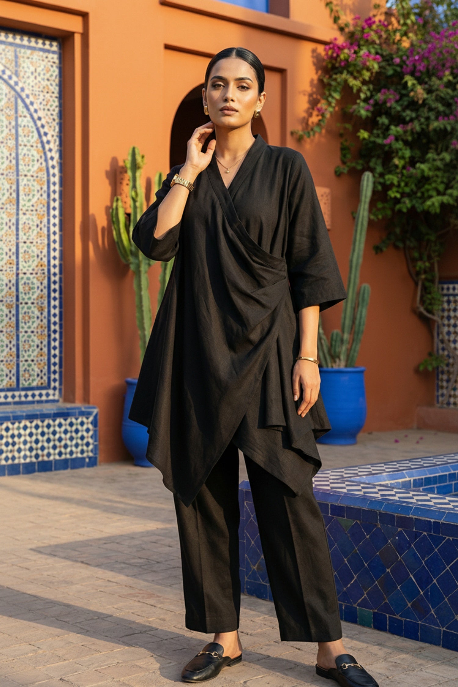 Black High-Low Front Style Cotton Co-ord Set