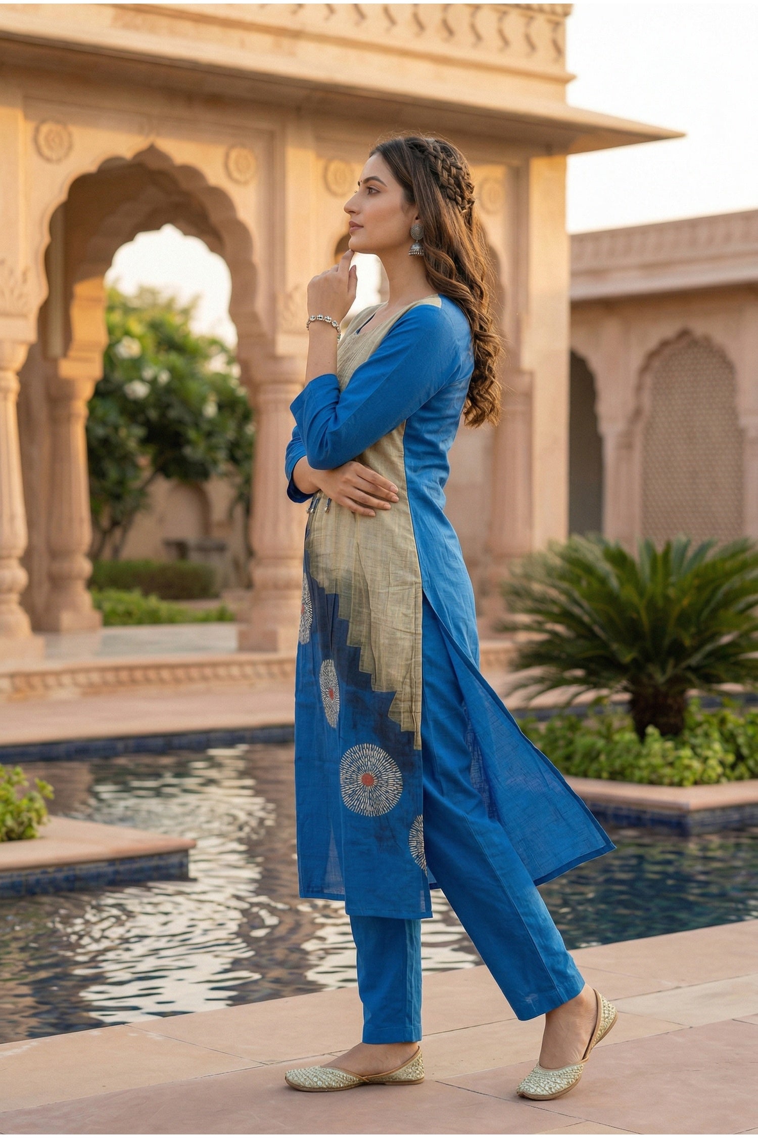 Blue Co-ord Set with Artistic Printed Pattern