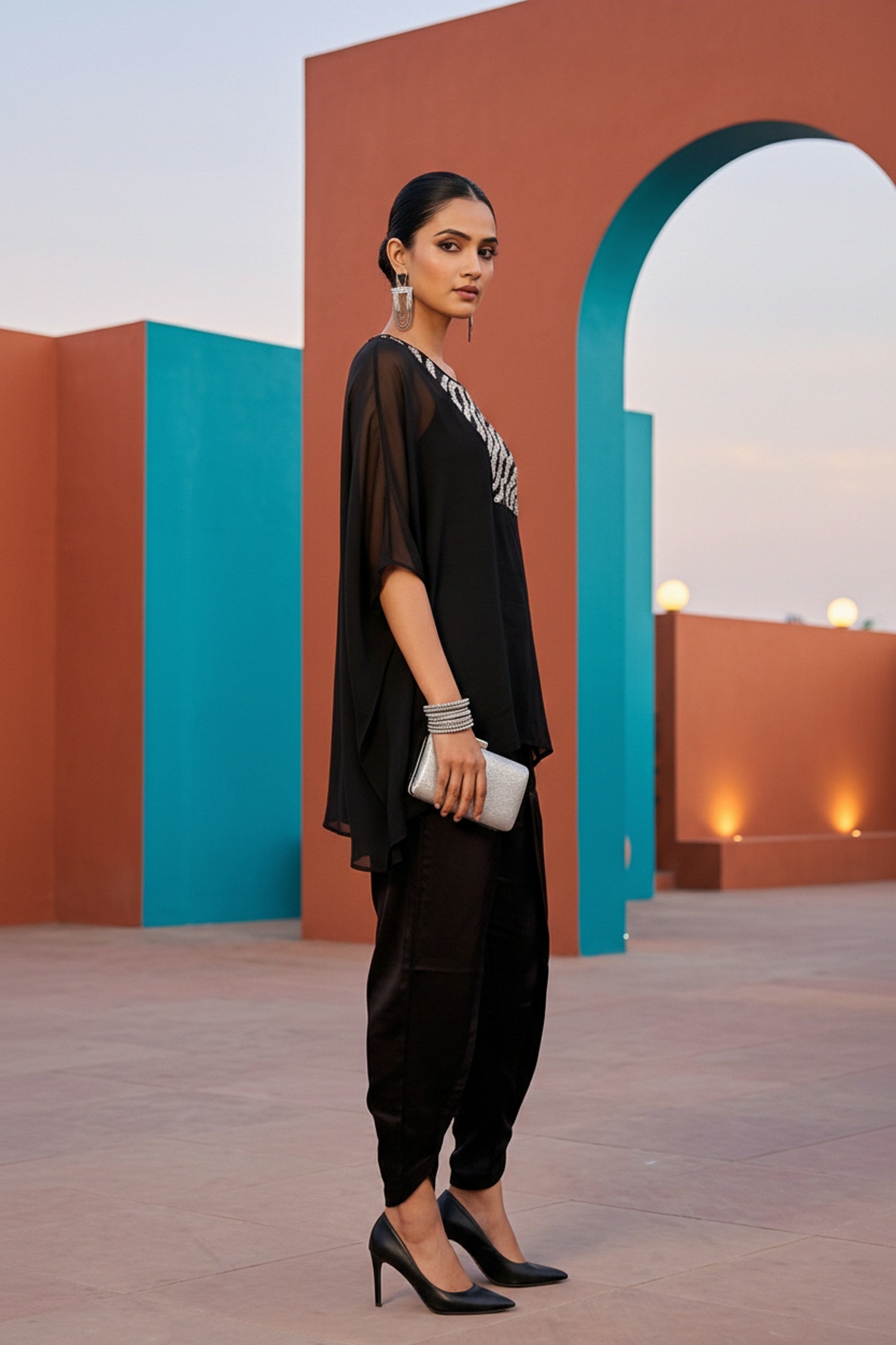 Black Elegance Embroidered Dhoti Cord Set