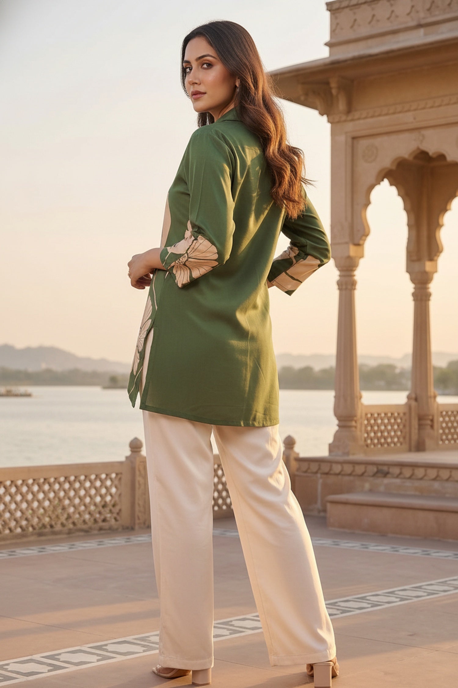 Olive Green Printed Cotton Shirt