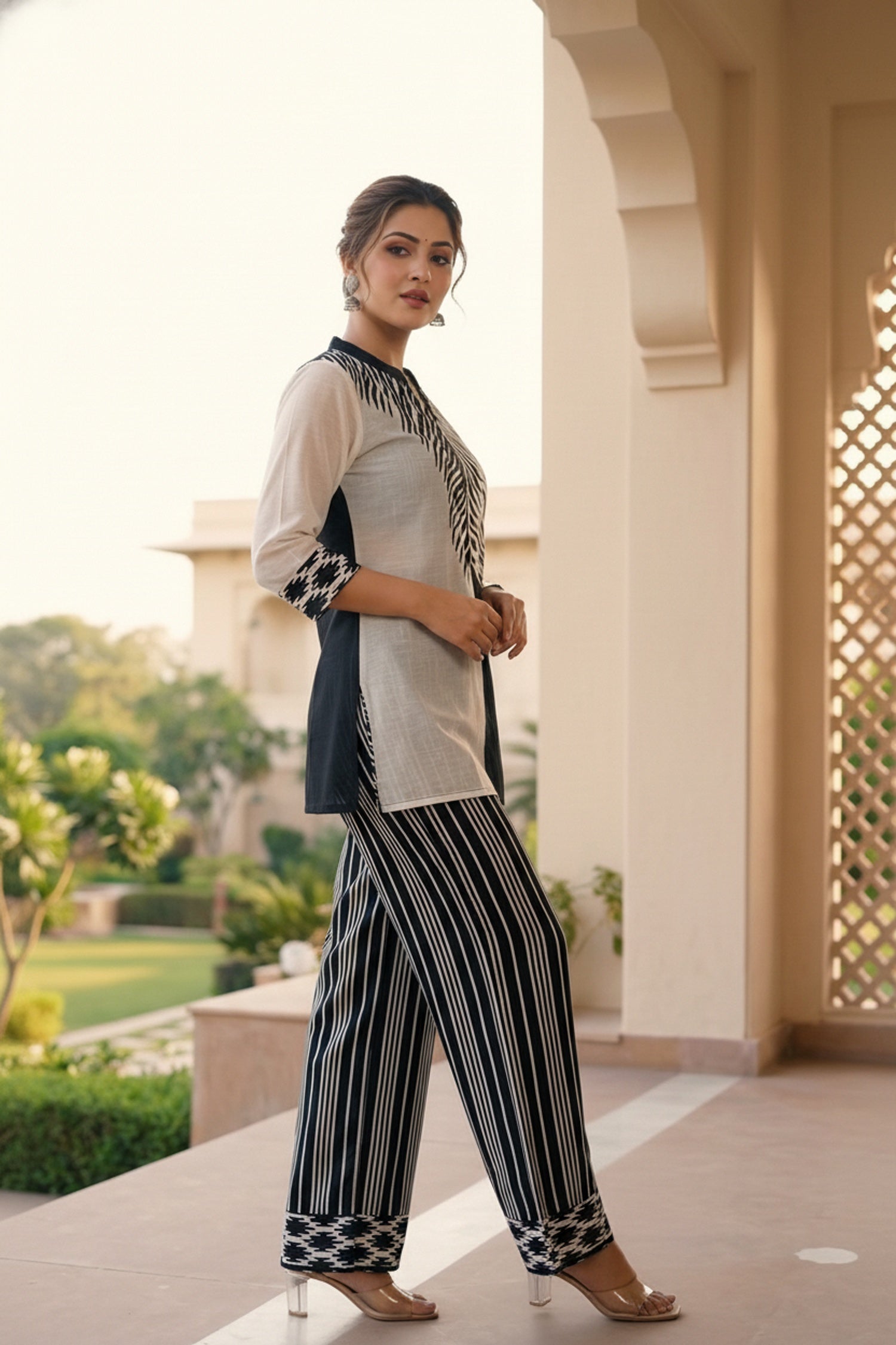 Black Cotton Co-ord Set with Contemporary Printed Design