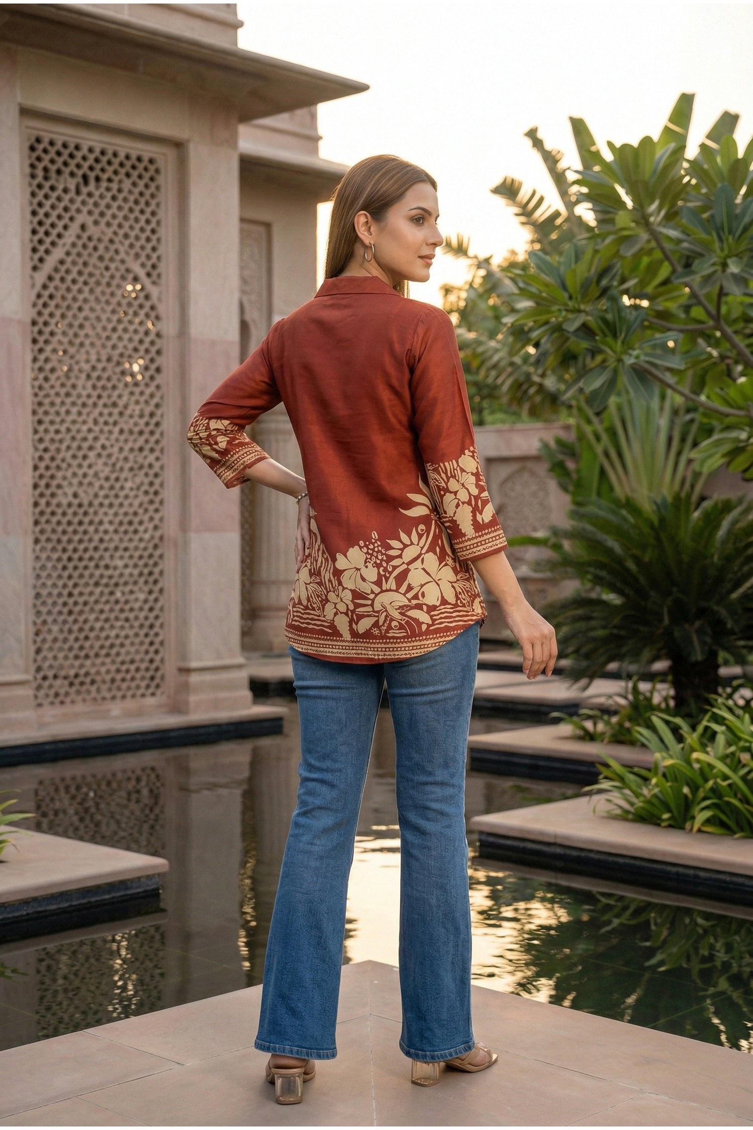 Rust Top with Contemporary Digital Print