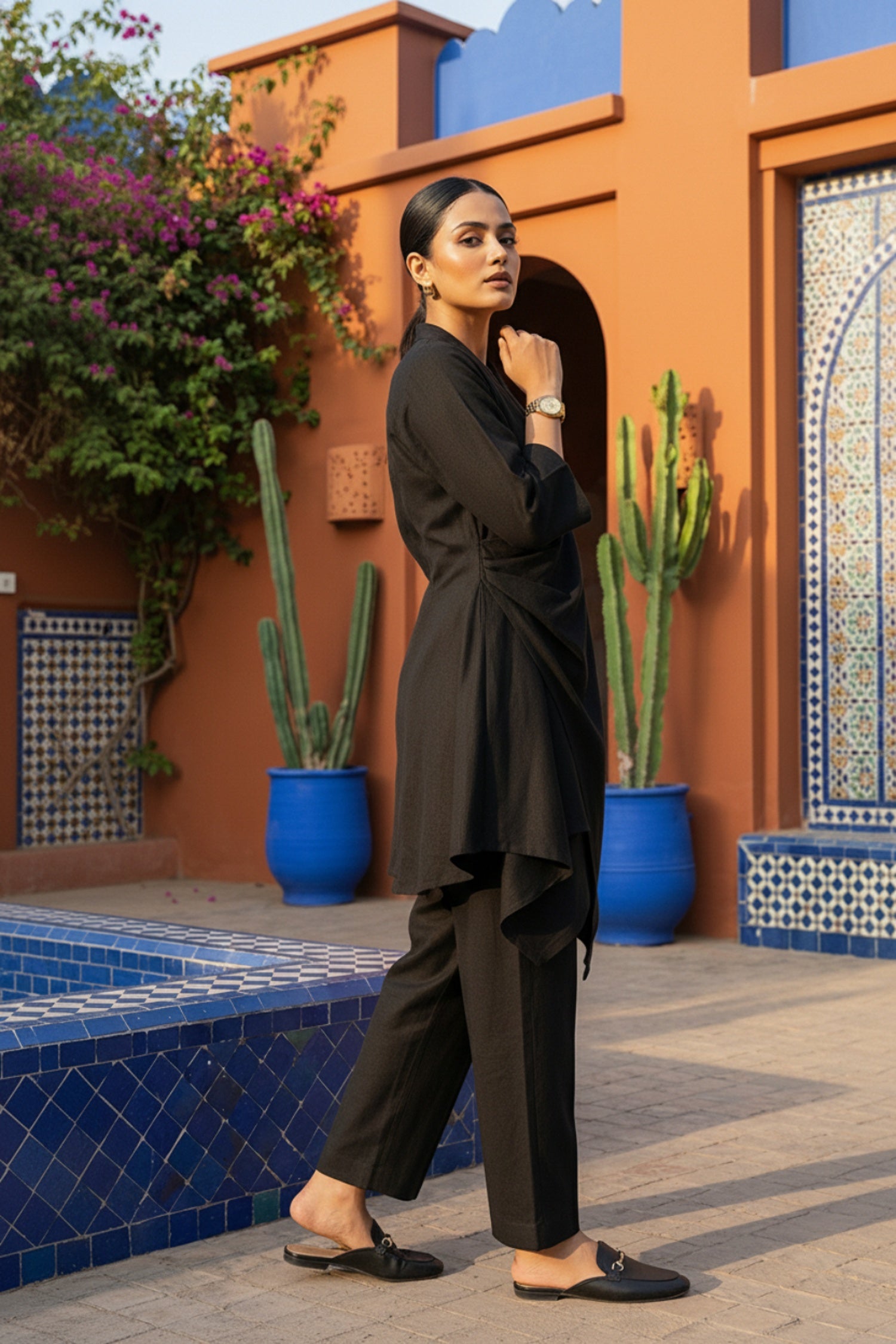 Black High-Low Front Style Cotton Co-ord Set