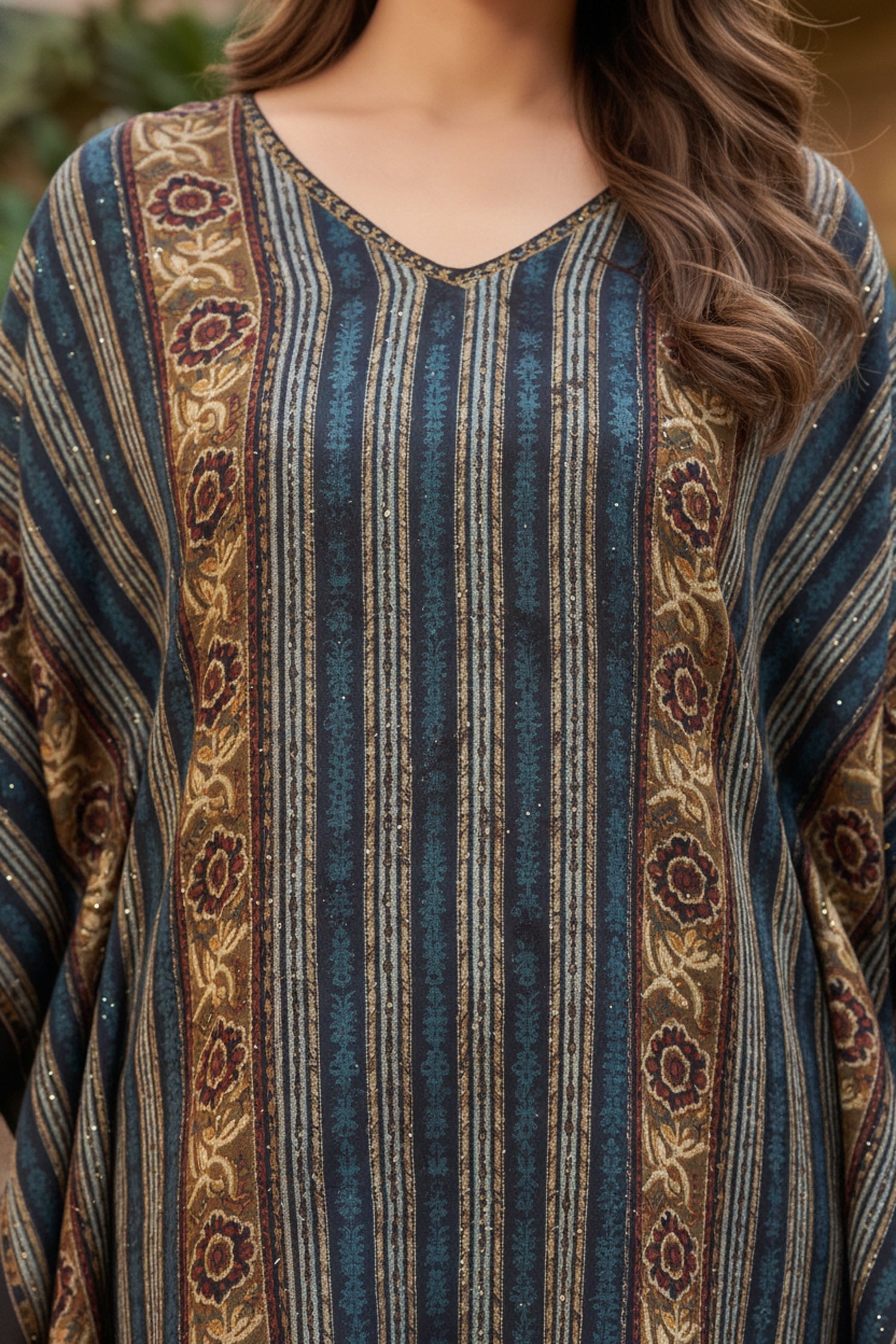 Peacock Printed Viscose Long Kaftan