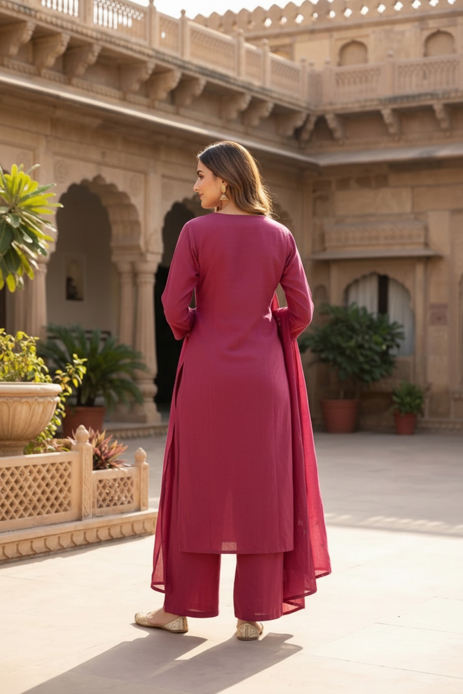 Classic Wine Cotton Three-Piece Set