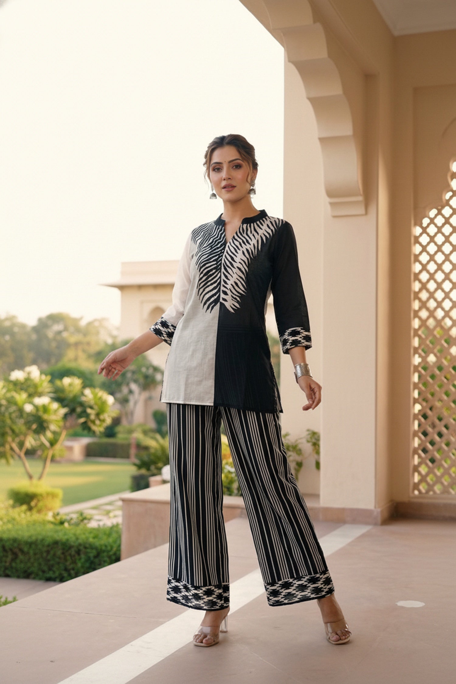 Black Cotton Co-ord Set with Contemporary Printed Design