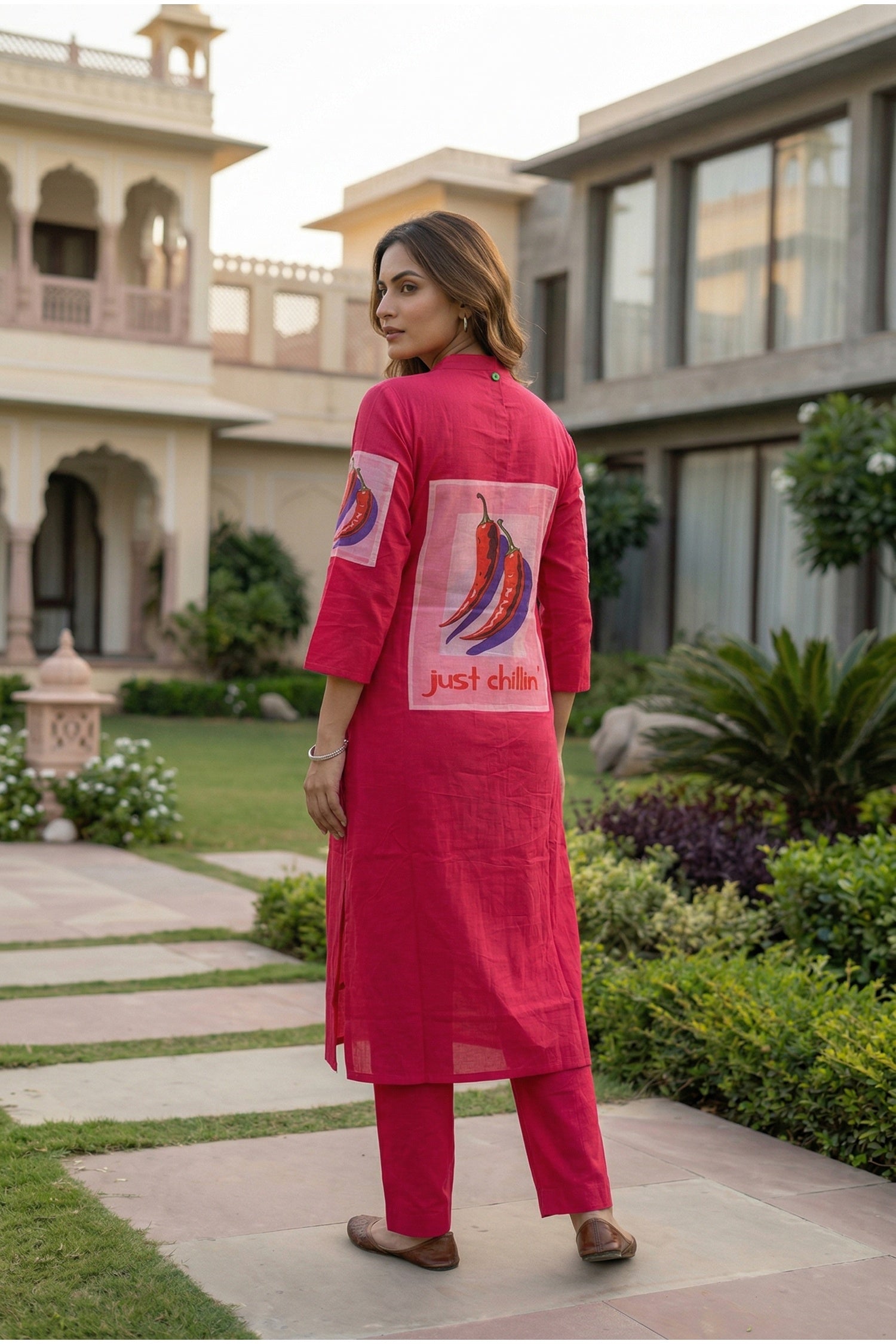 Pink Cotton Co-ord Set with Graphic Print