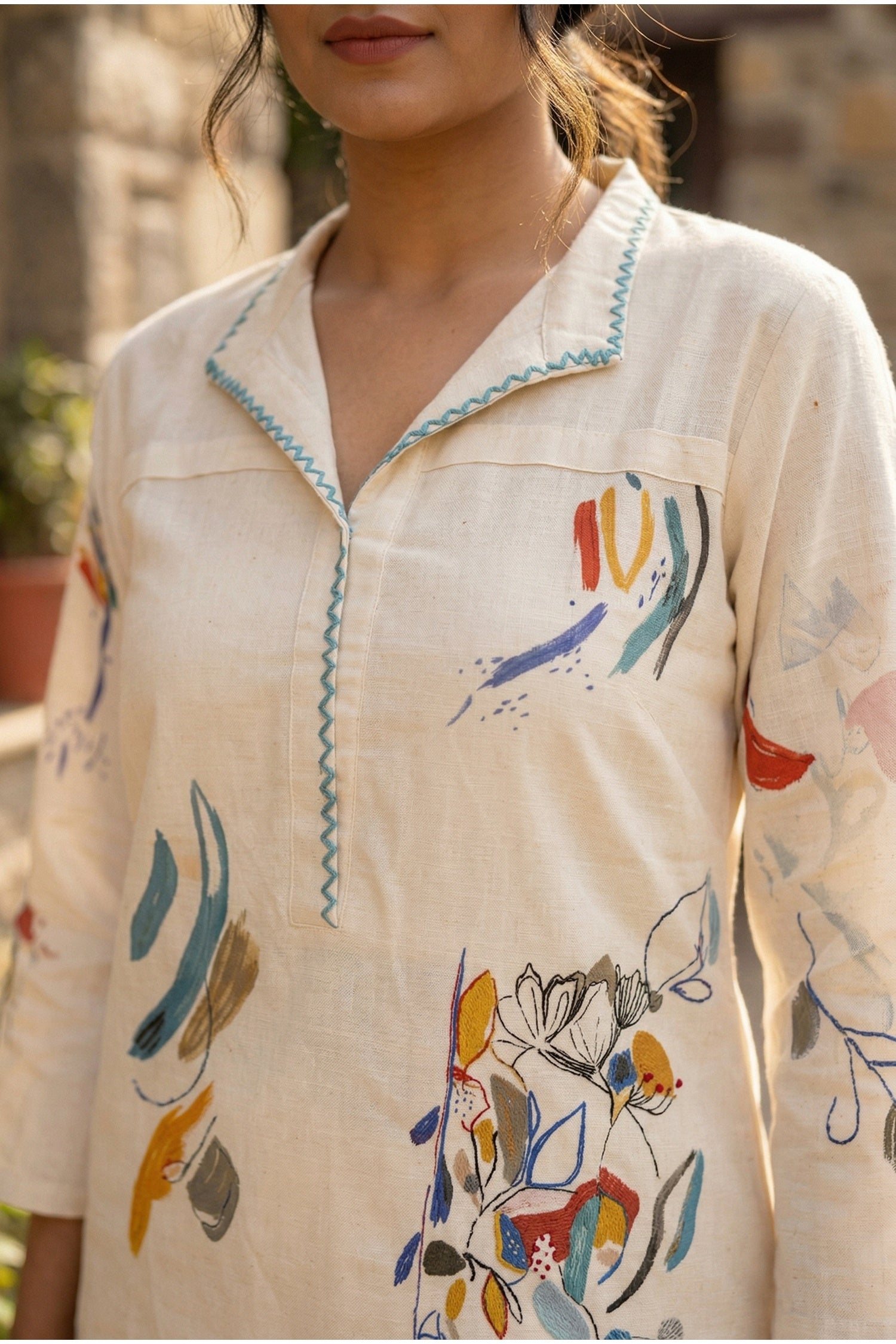 Off-White Cotton Co-ord Set with Minimal Print