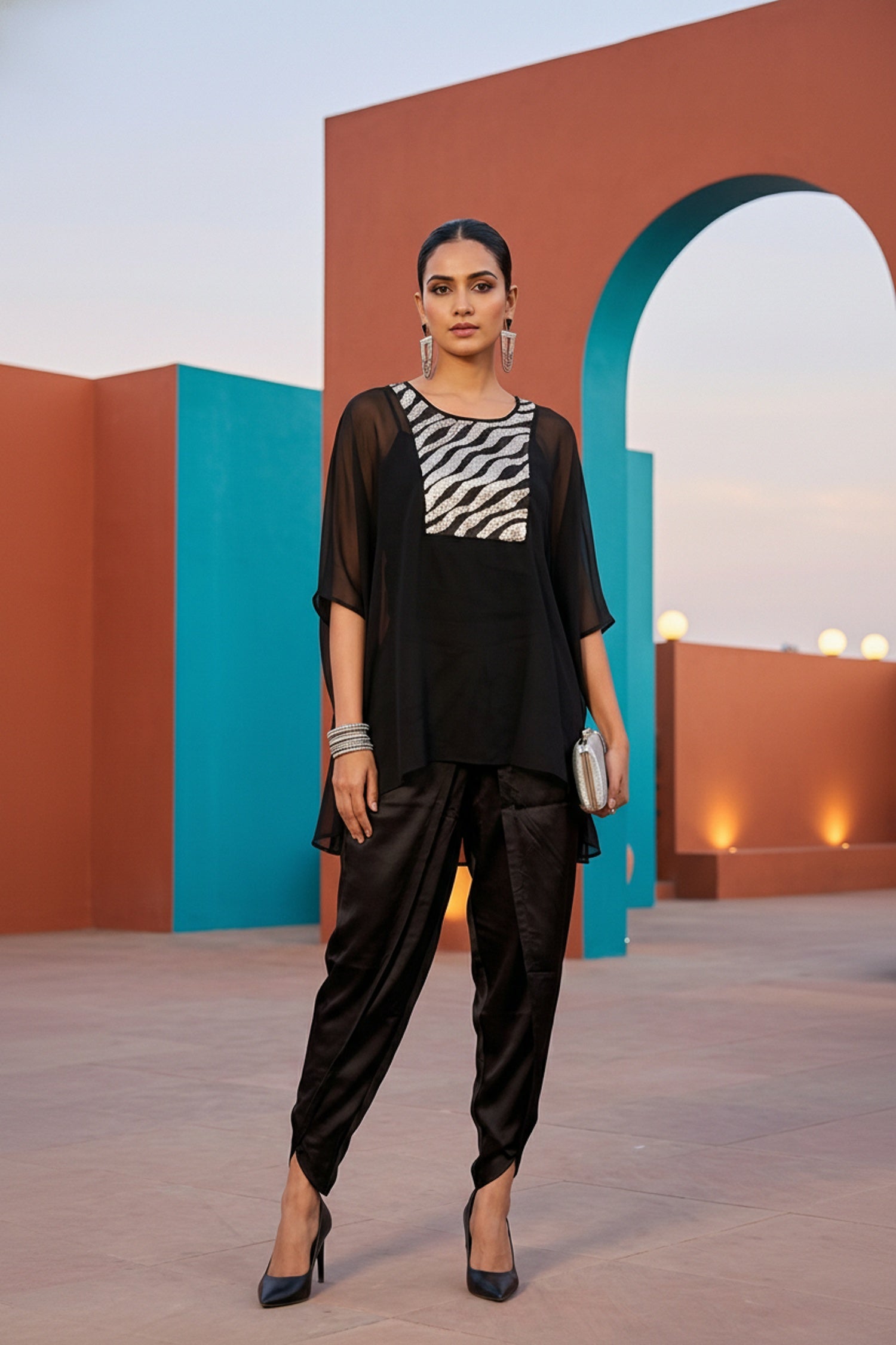 Black Elegance Embroidered Dhoti Cord Set