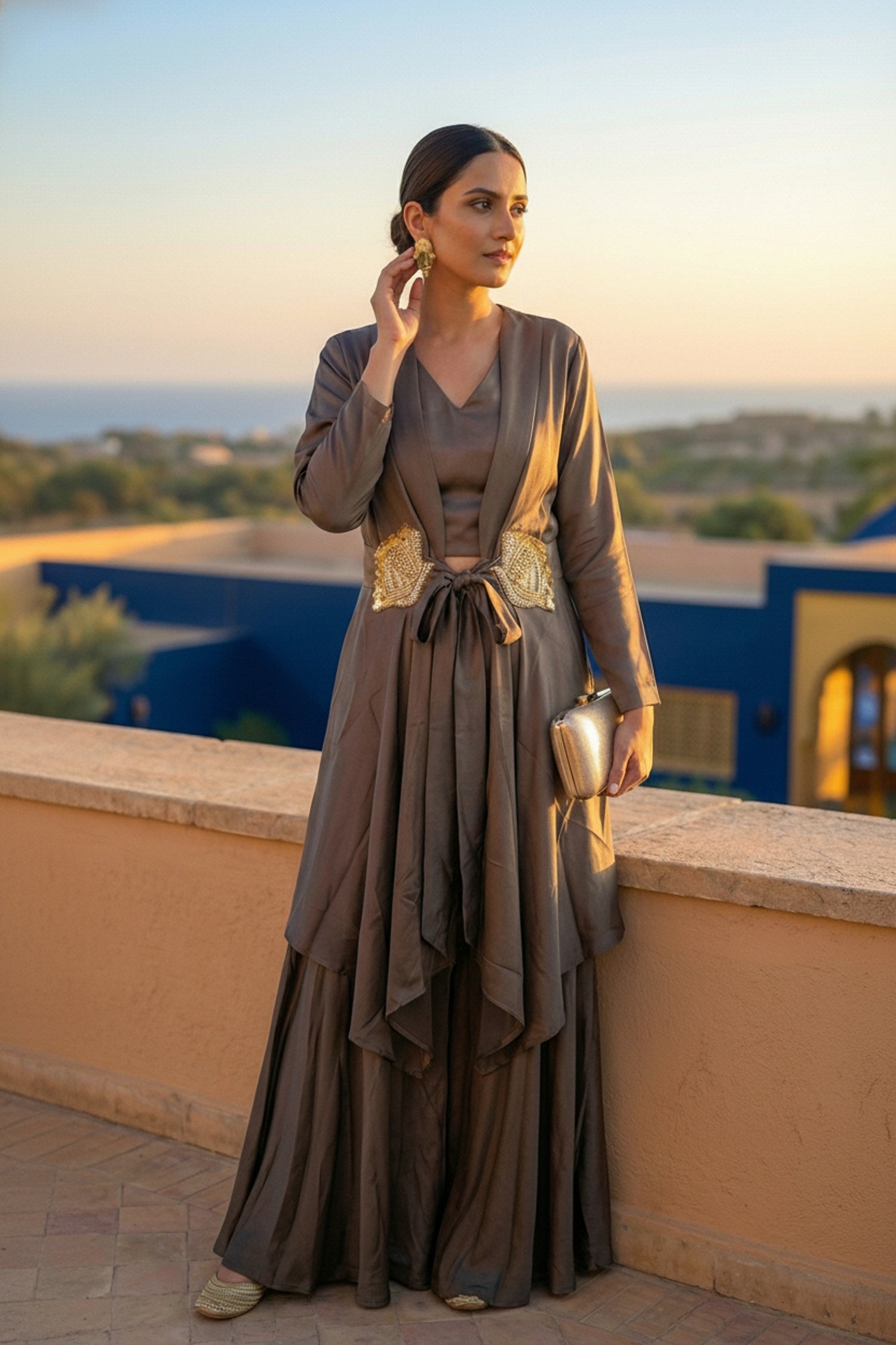 Modern Grey Chic Satin Co-ord with Jacket