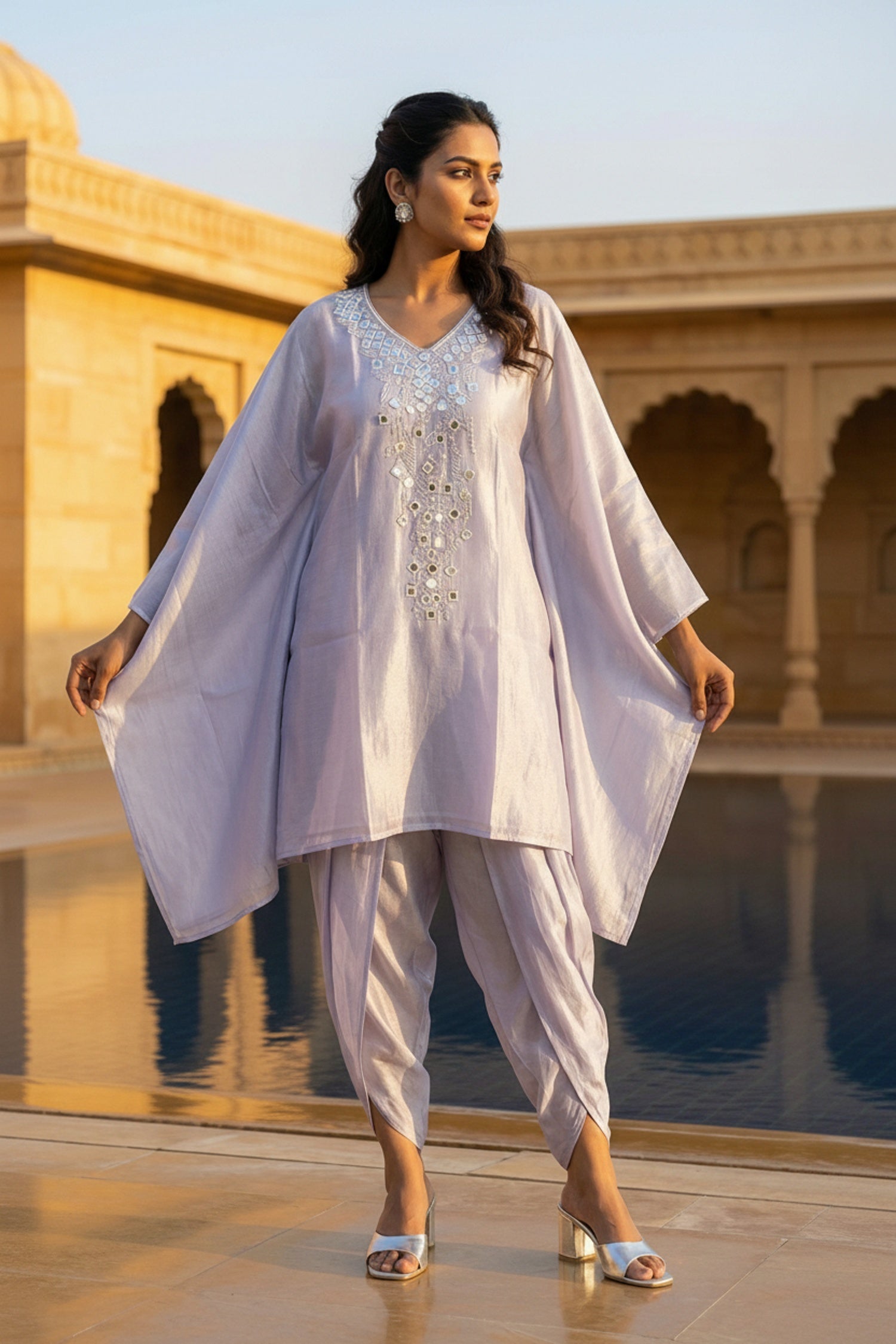 Blue Serenity Kaftan Co-ord with Dhoti Pants