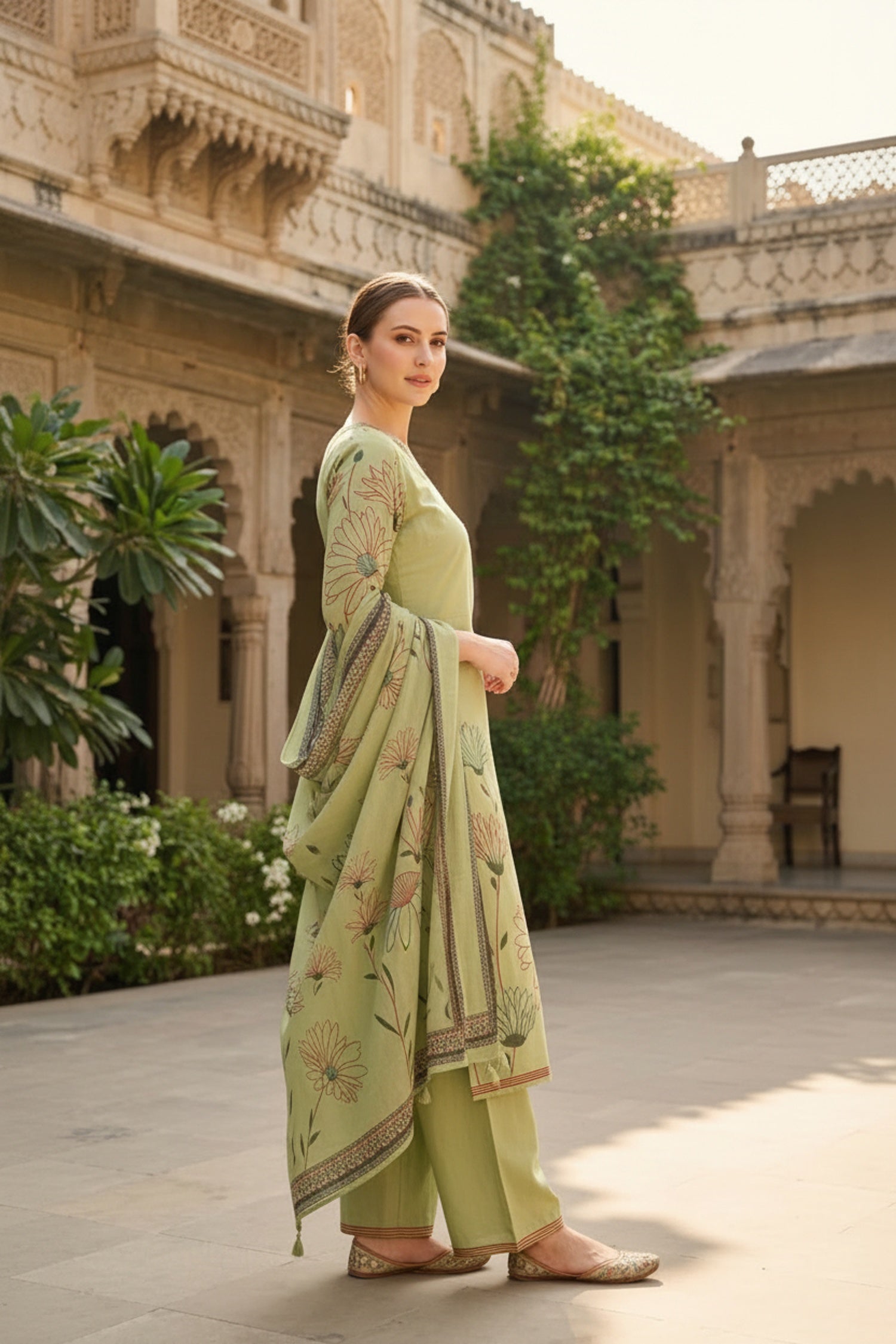 Mint Cotton Floral Three-Piece Set for a Fresh Summer Look