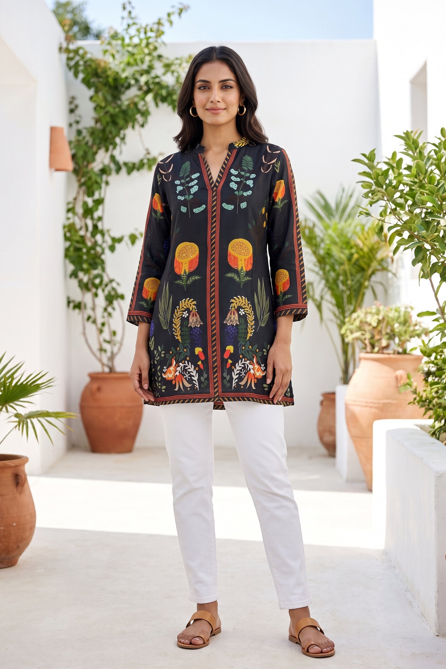 Black Vibrant Botanical Printed Dress