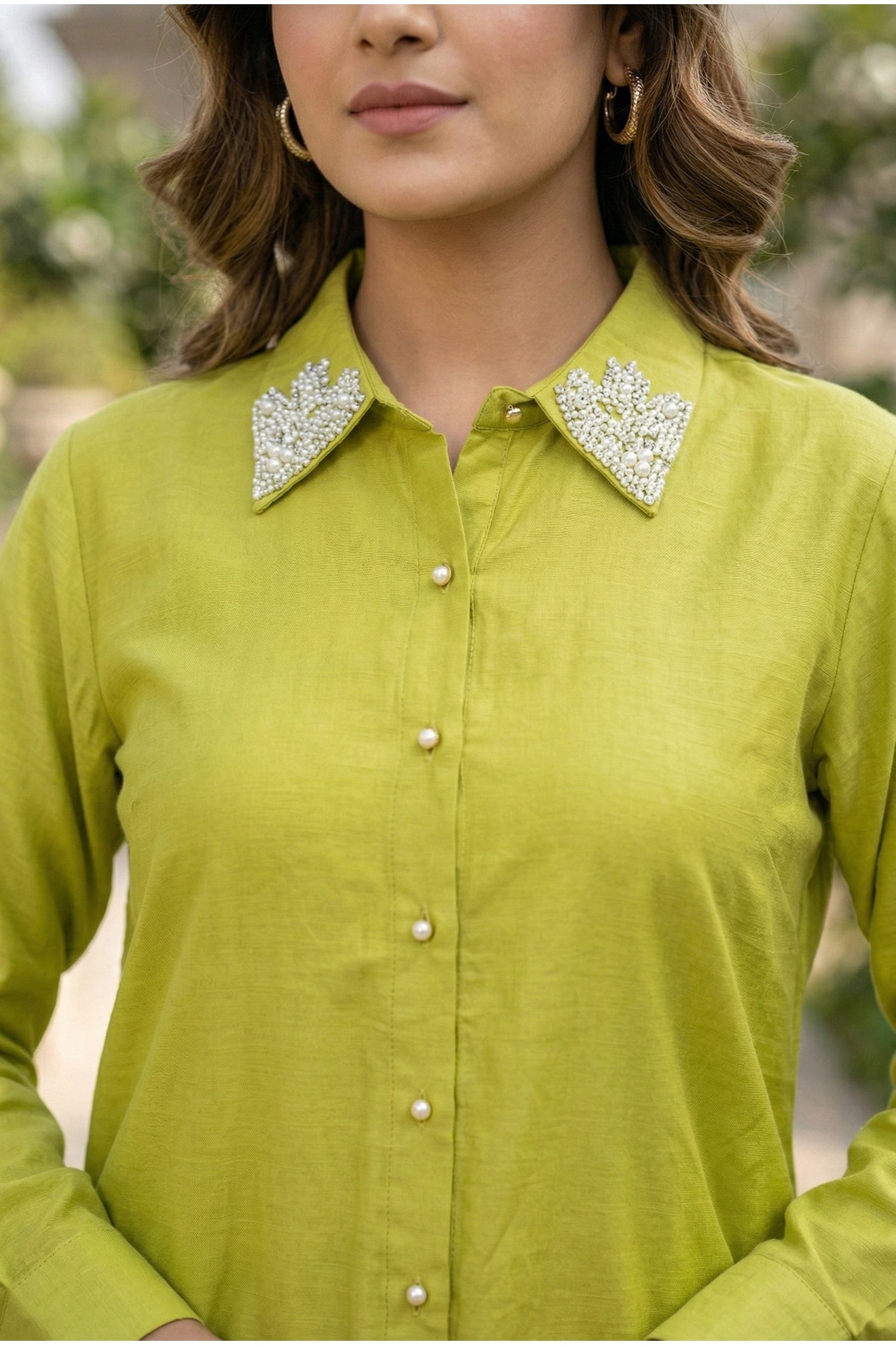 Yellow Cotton Co-ord Set with Collar Embroidery