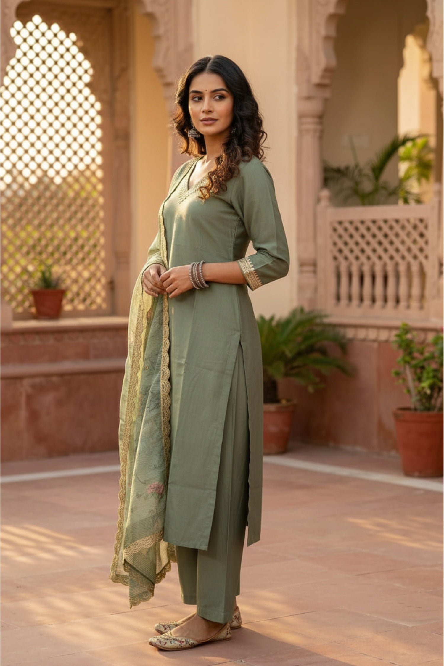 Sea Green Serenity Straight-Cut Three Piece Suit Set