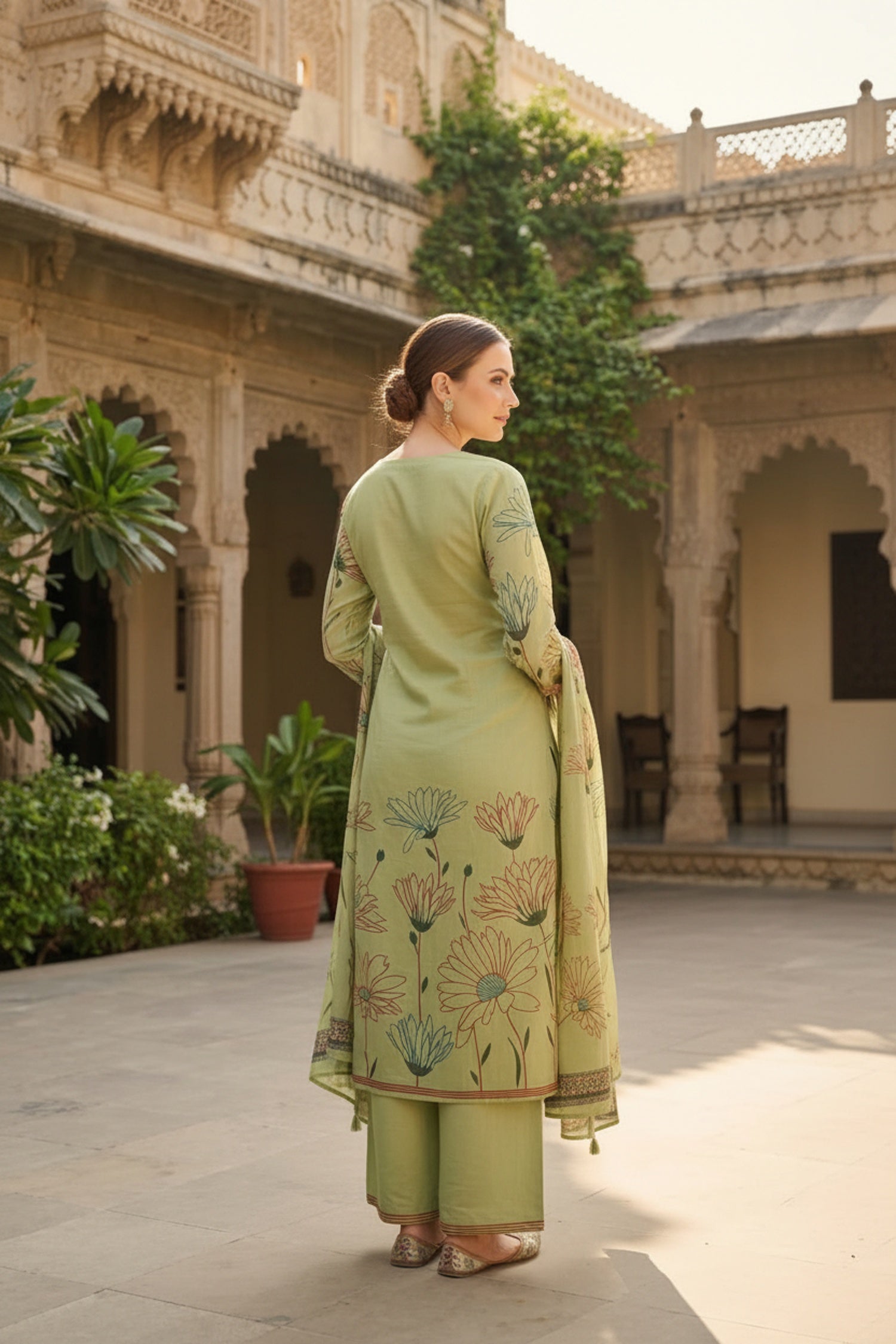 Mint Cotton Floral Three-Piece Set for a Fresh Summer Look