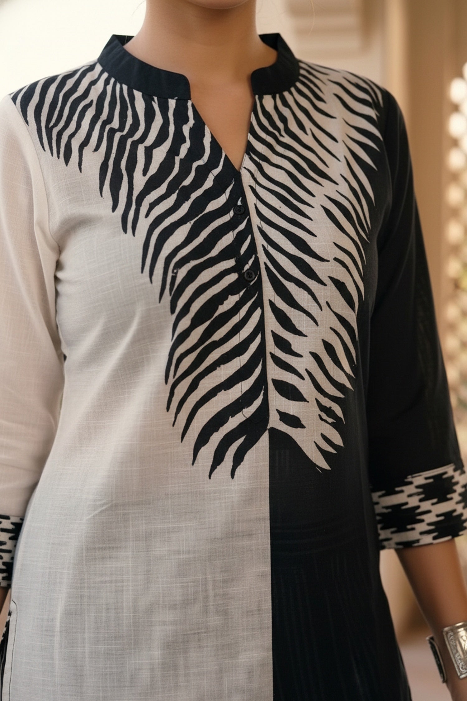 Black Cotton Co-ord Set with Contemporary Printed Design