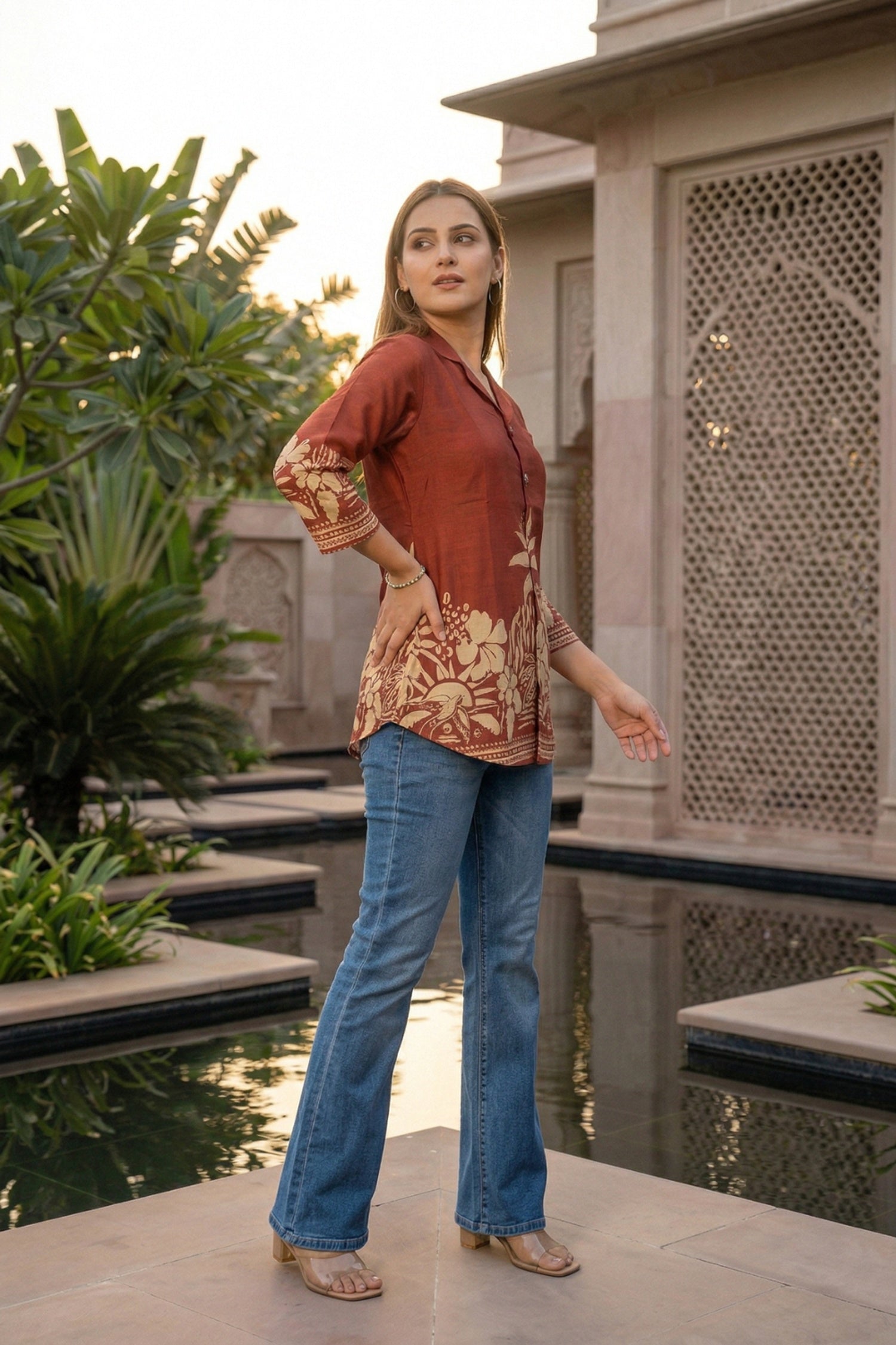 Rust Top with Contemporary Digital Print
