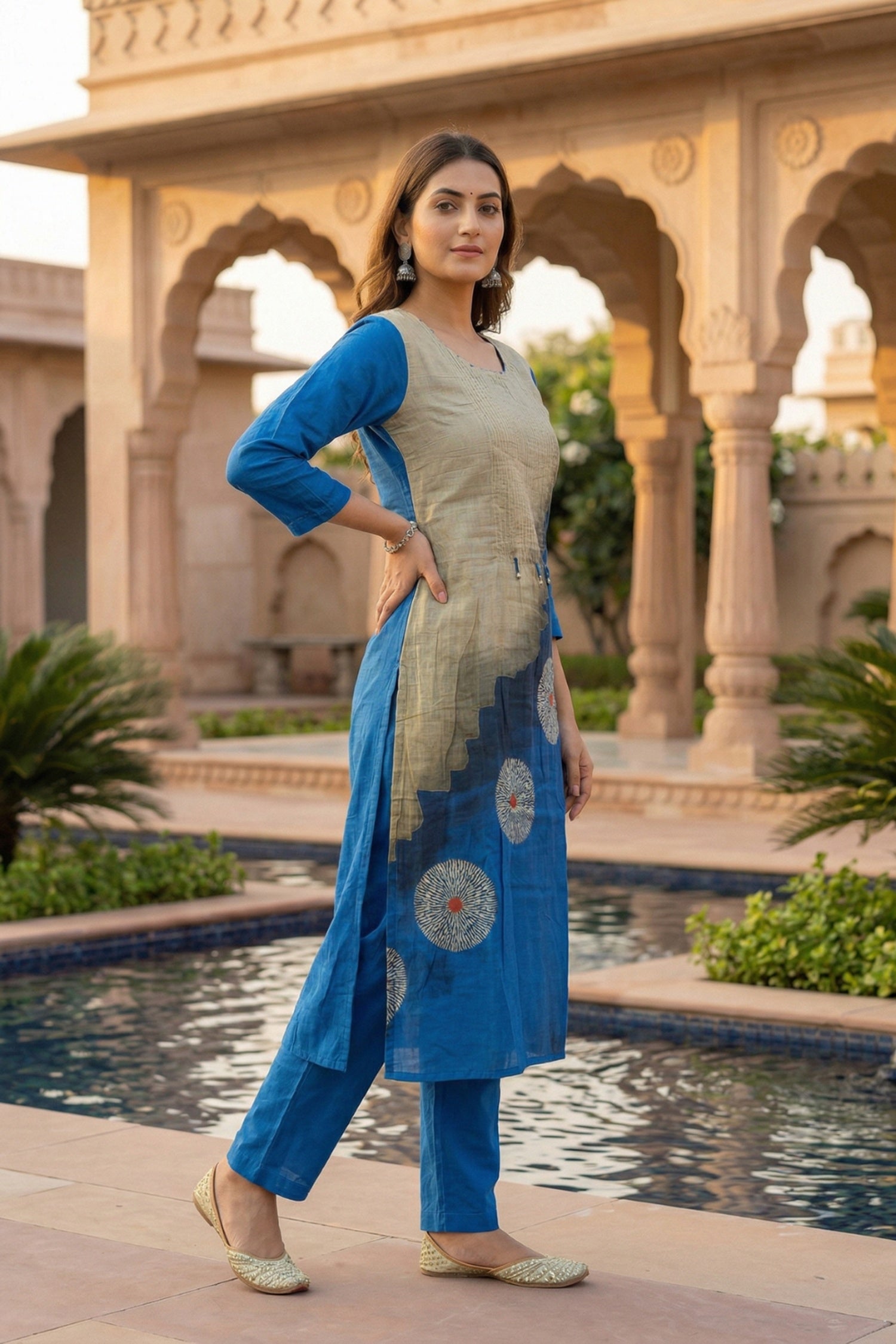 Blue Co-ord Set with Artistic Printed Pattern