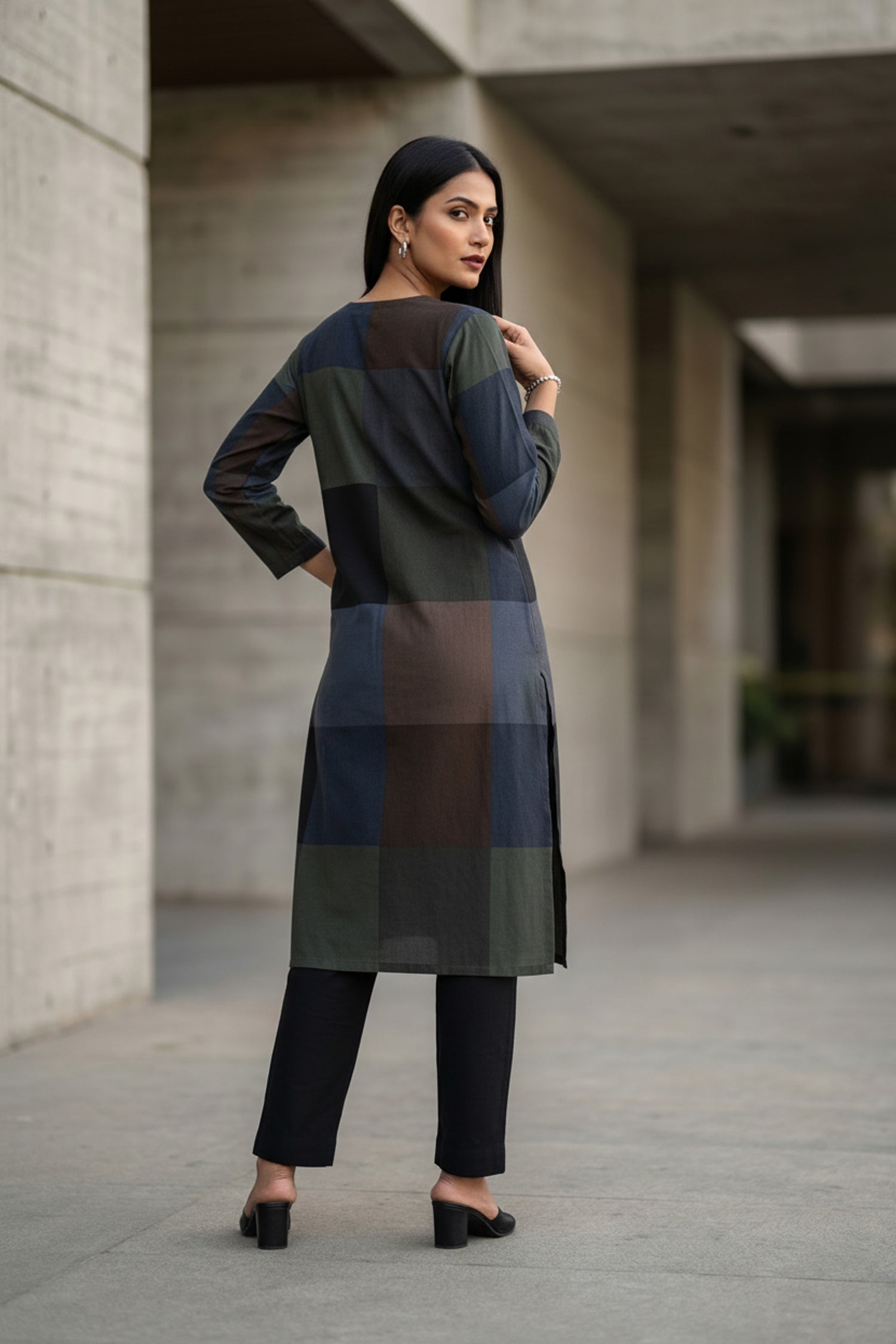 Dark Grey Grace Patterned Cotton Kurti