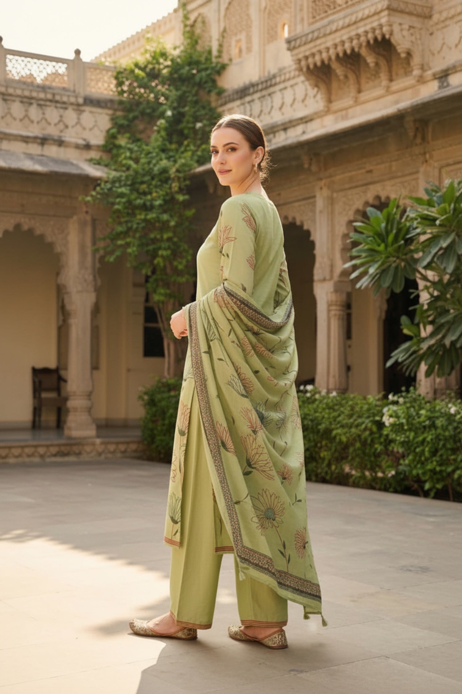 Mint Cotton Floral Three-Piece Set for a Fresh Summer Look