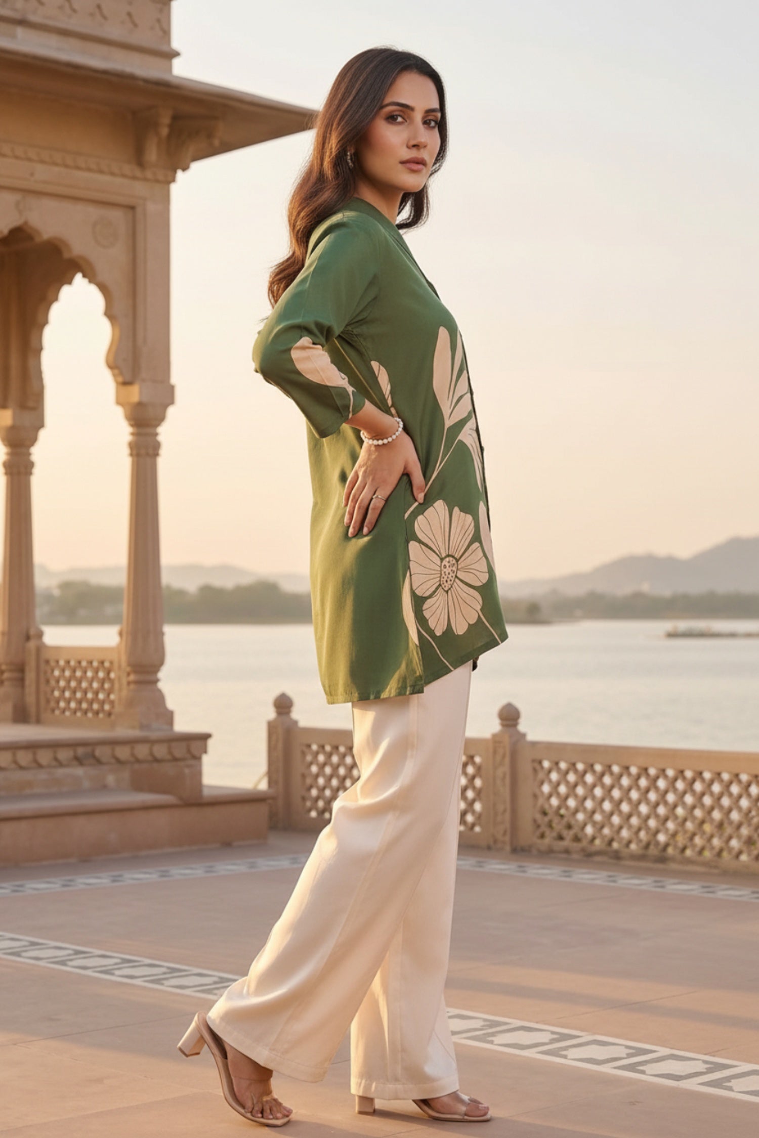 Olive Green Printed Cotton Shirt