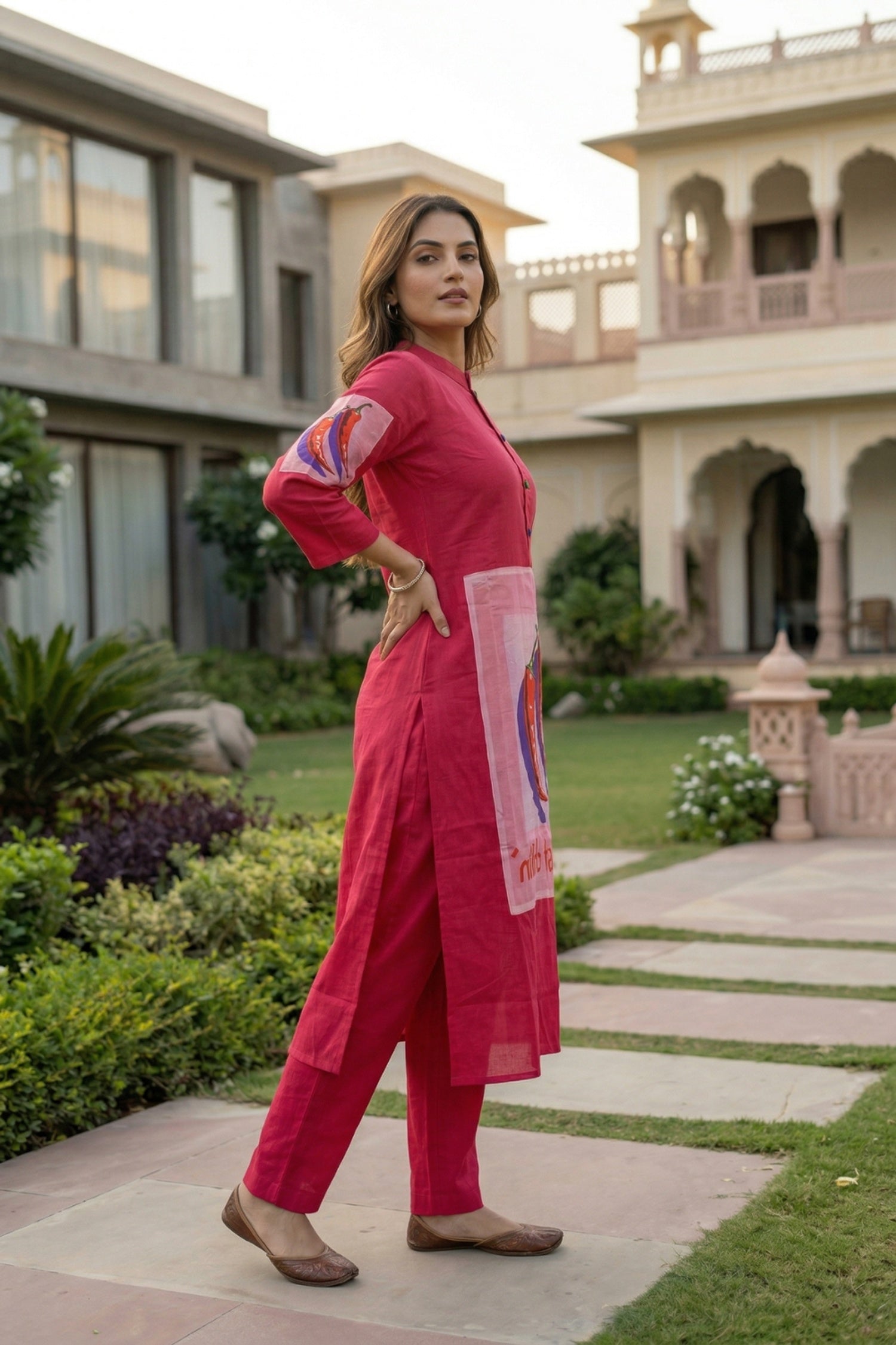 Pink Cotton Co-ord Set with Graphic Print