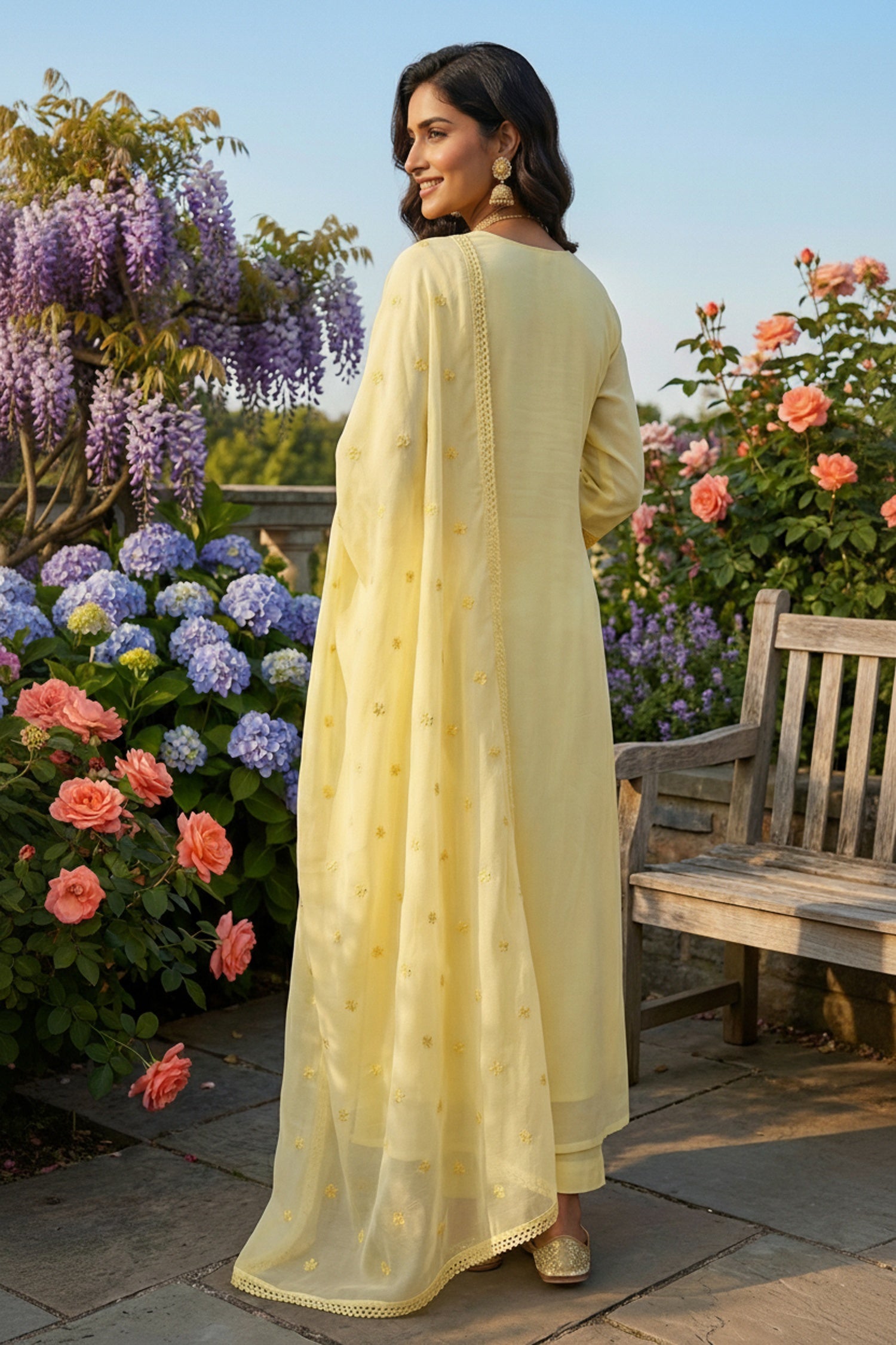 Yellow Mul Cotton Three Piece Suit Set