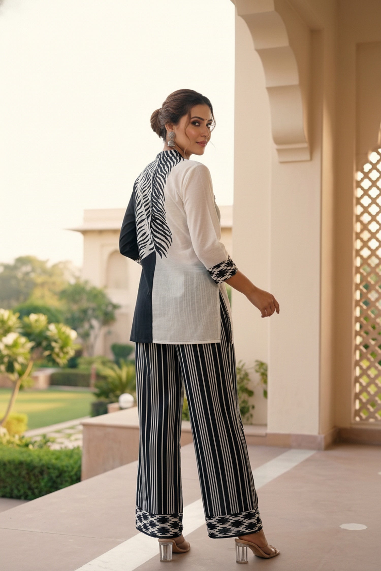 Black Cotton Co-ord Set with Contemporary Printed Design