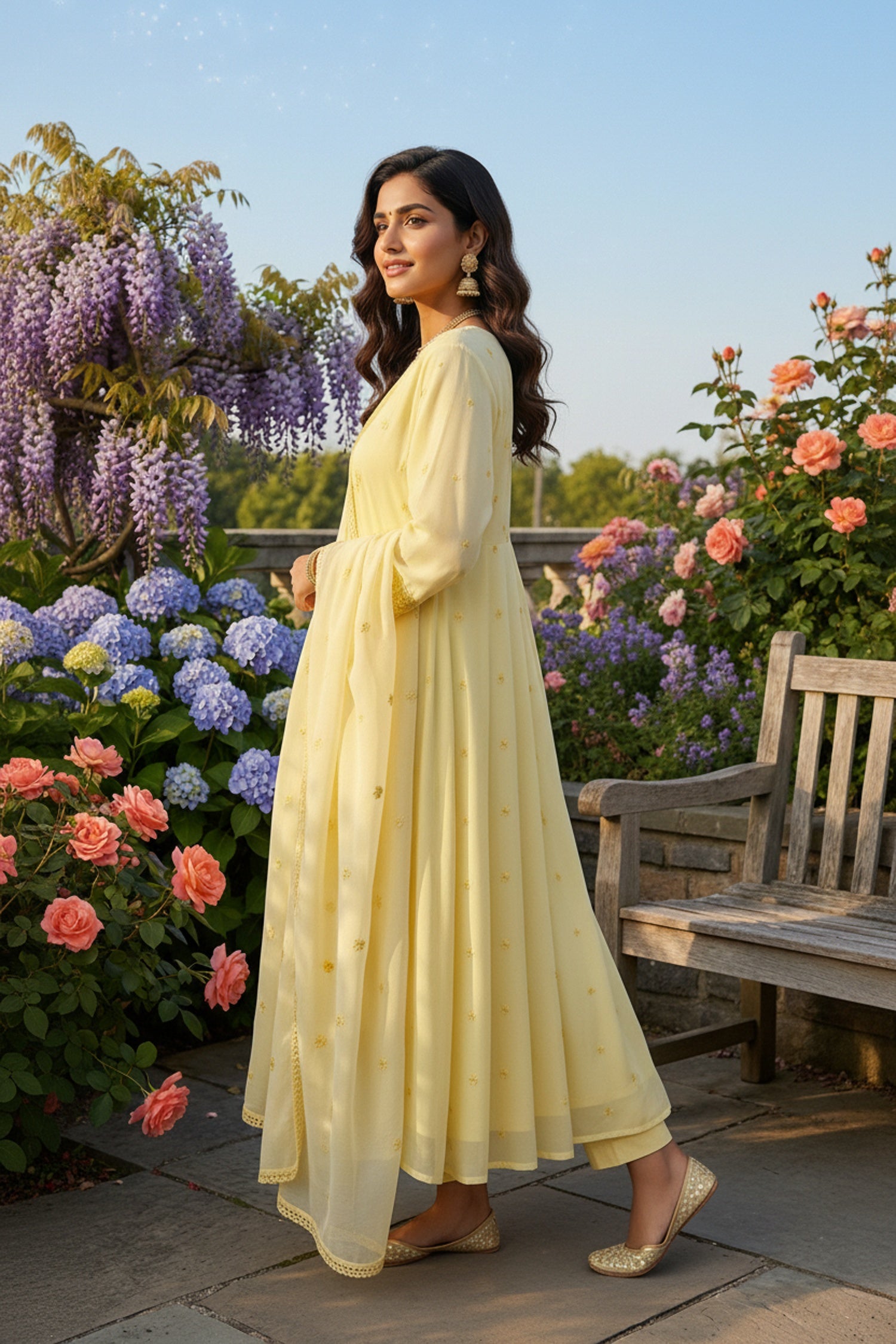 Yellow Mul Cotton Three Piece Suit Set