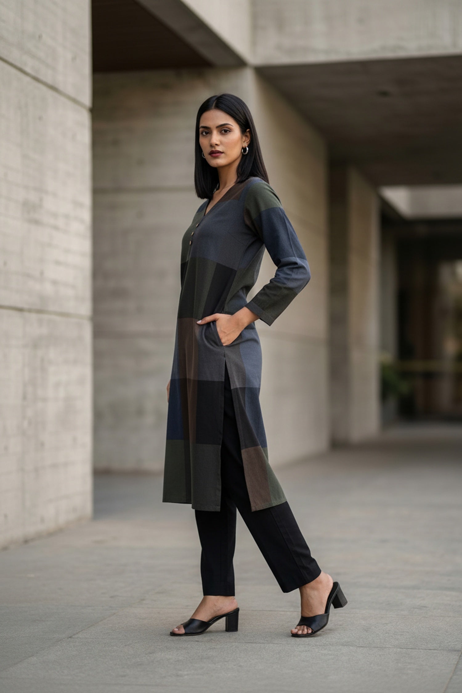 Dark Grey Grace Patterned Cotton Kurti