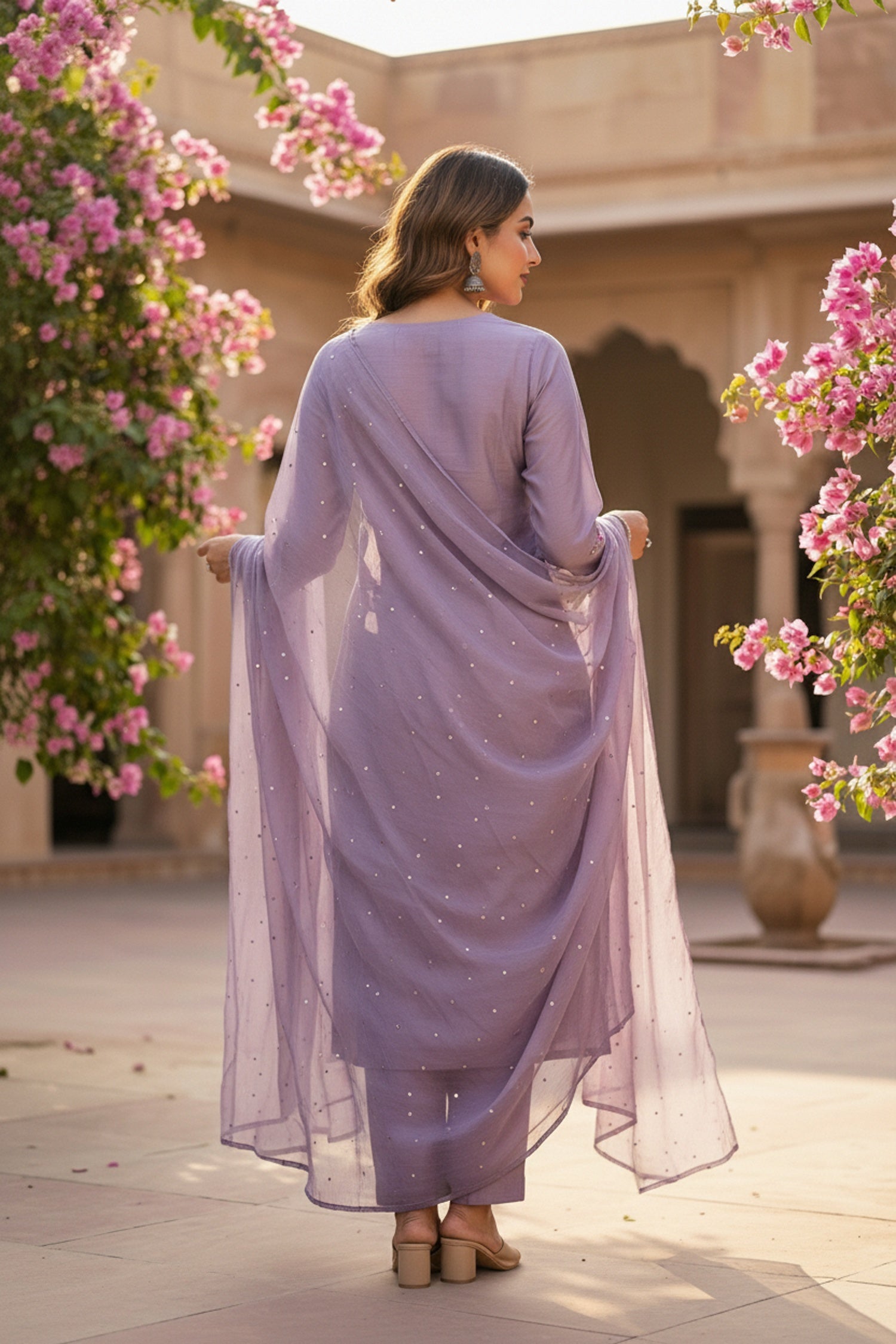 Pastel Lilac Cotton Three Piece