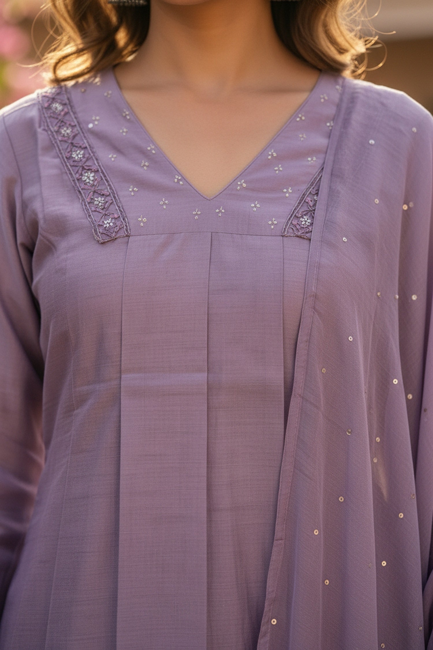 Pastel Lilac Cotton Three Piece