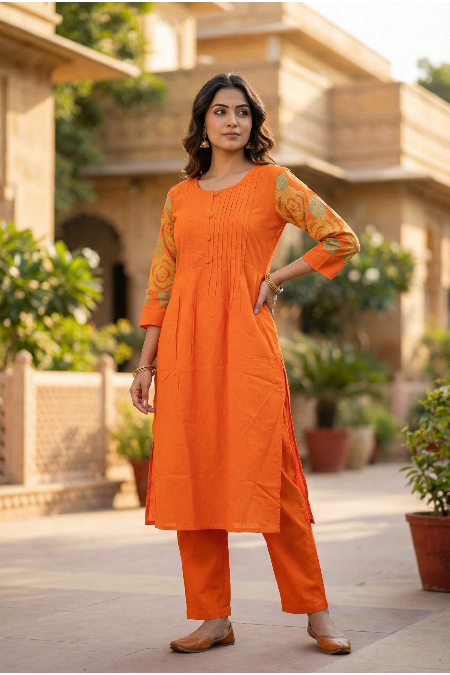 Modern Orange Cotton Style Co-ord Set