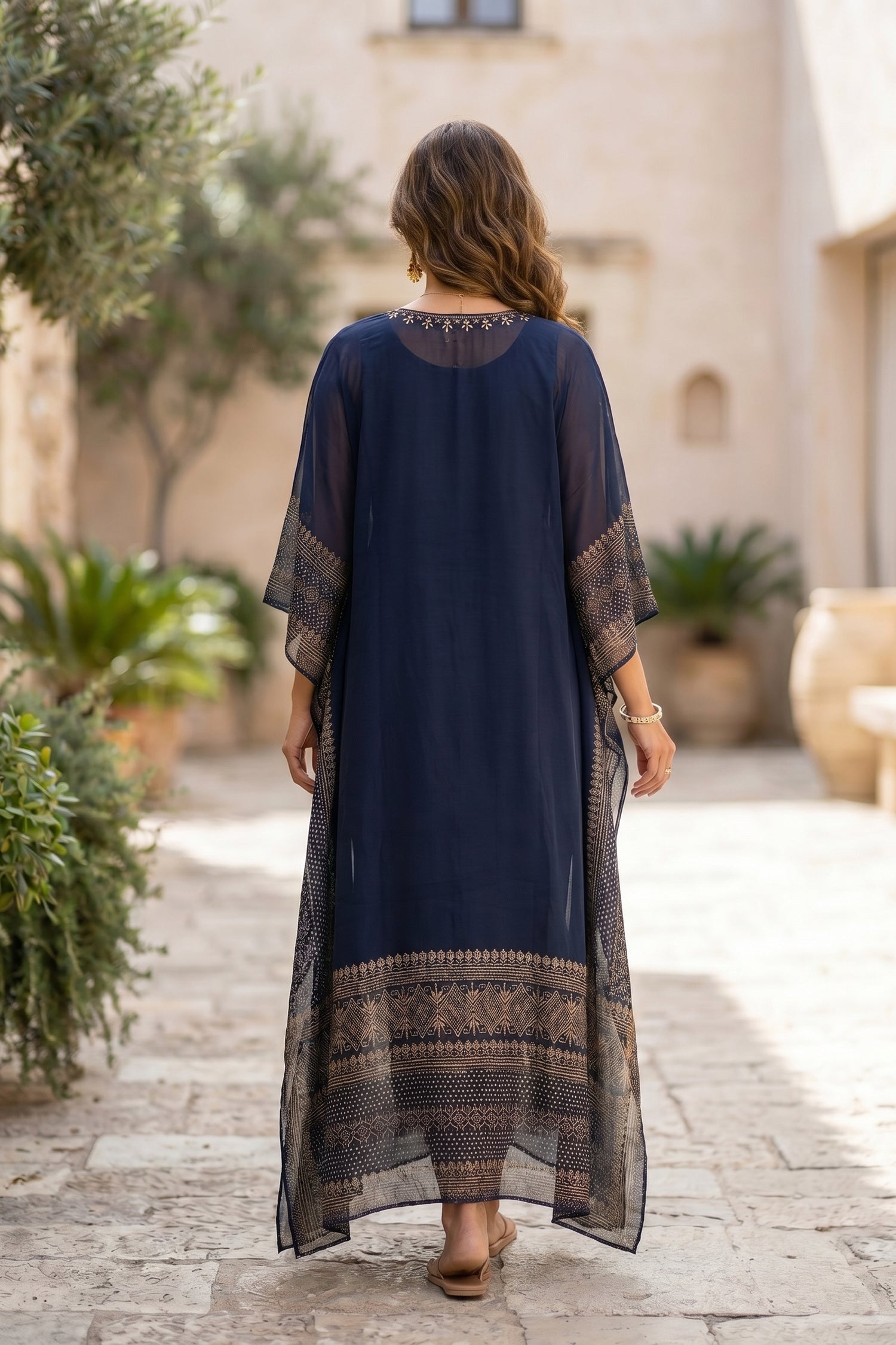 GOLD HAND EMBROIDERY NAVY BLUE KAFTAN.