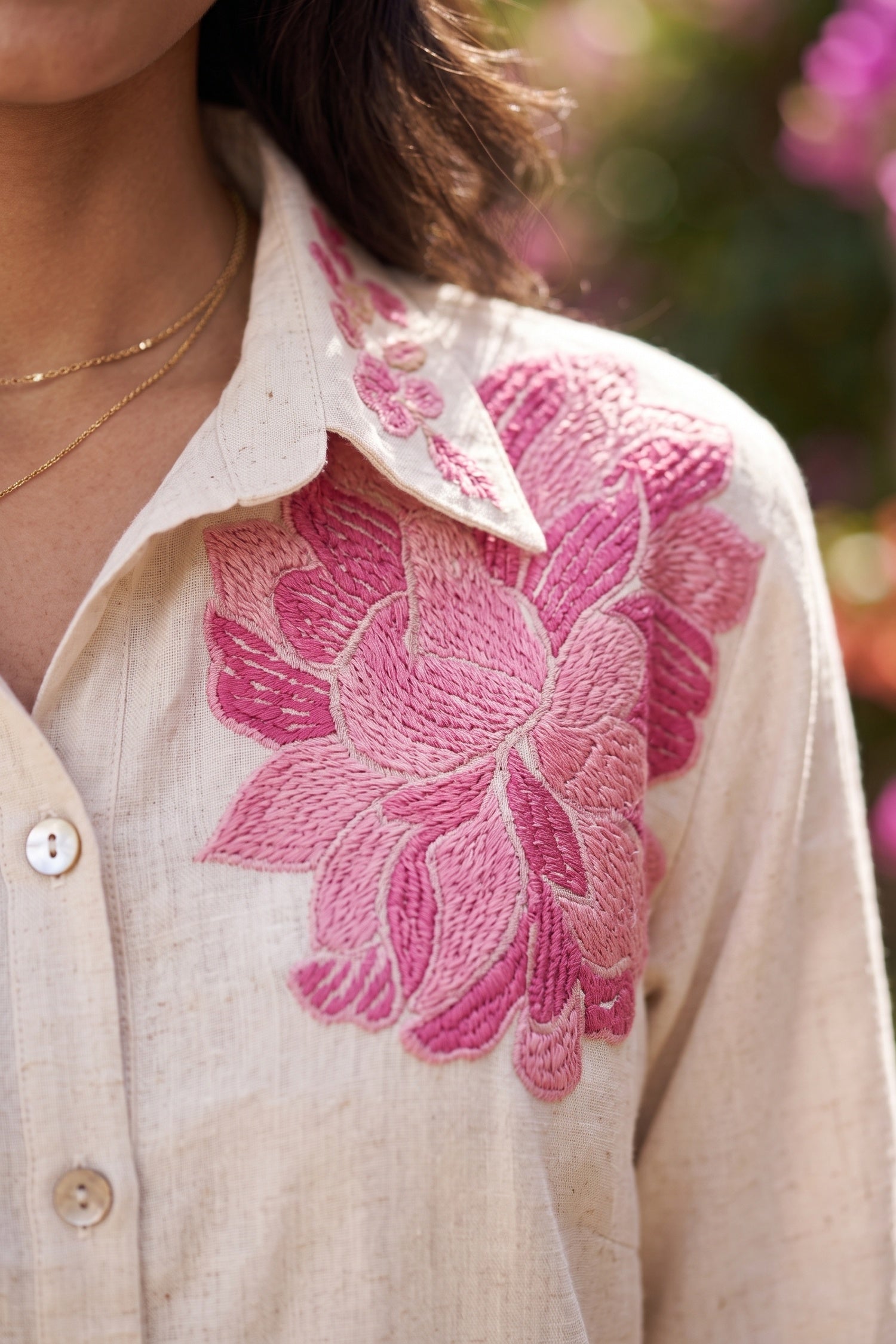 Relaxed Fit Jute Pink Floral Embroidered Cord Set