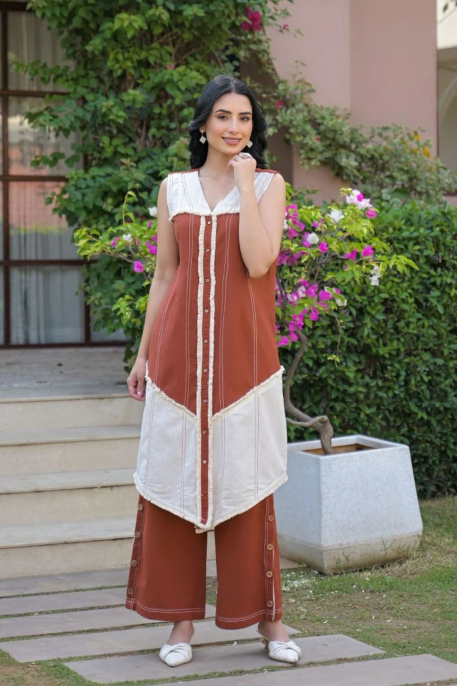 Rust & White Color-Block Cord Set