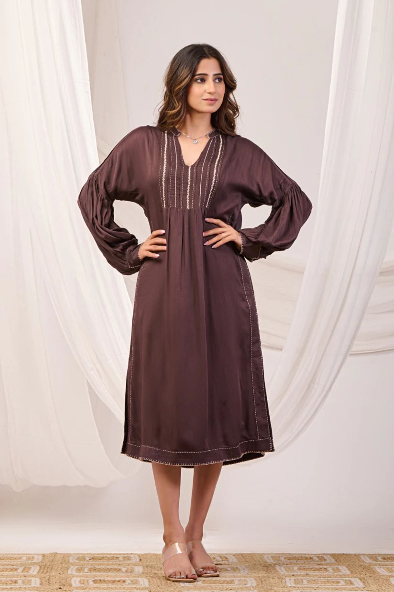 Brown Satin Long Dress