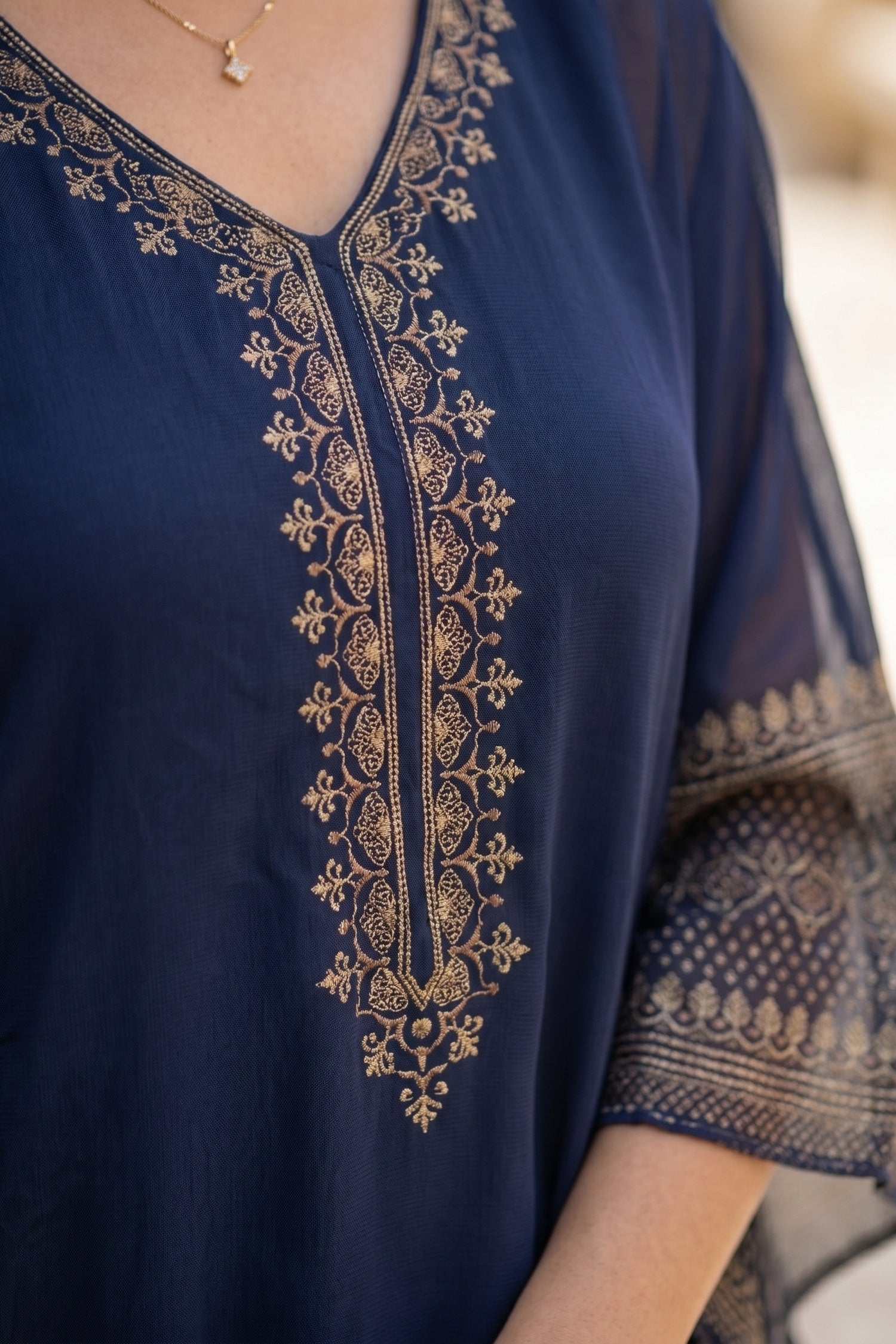 GOLD HAND EMBROIDERY NAVY BLUE KAFTAN.