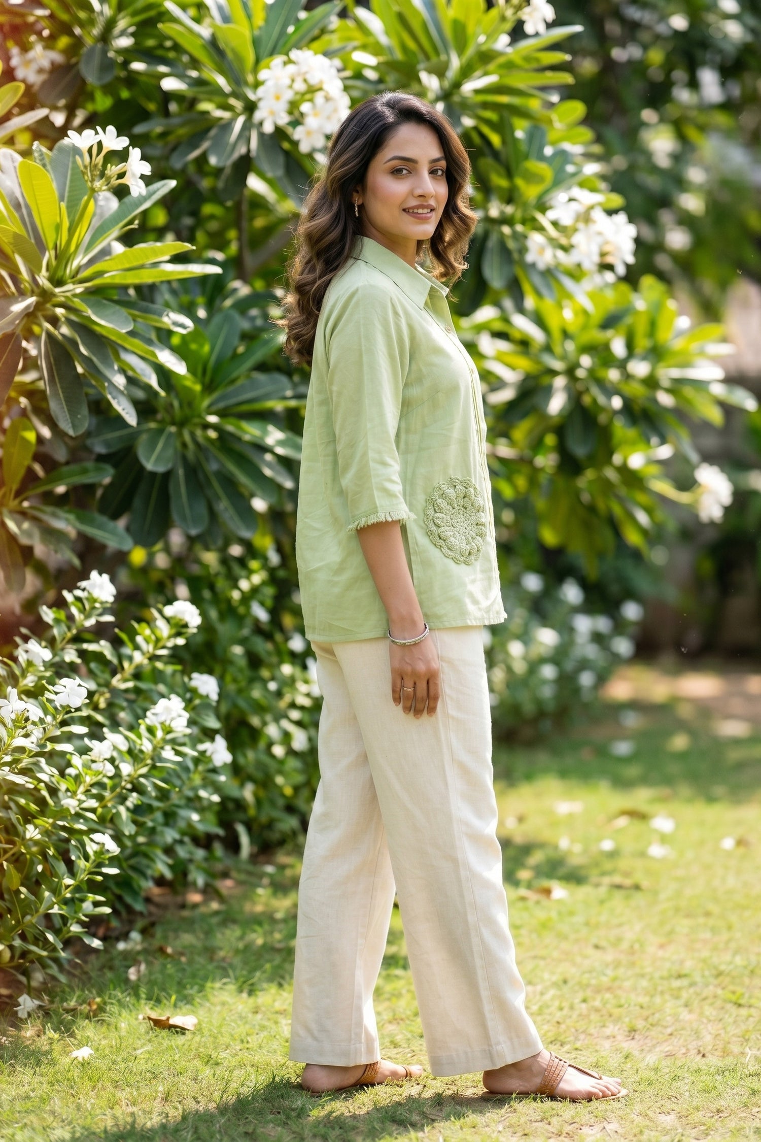 Oversized Fit Cotton Shirt in Moss Green