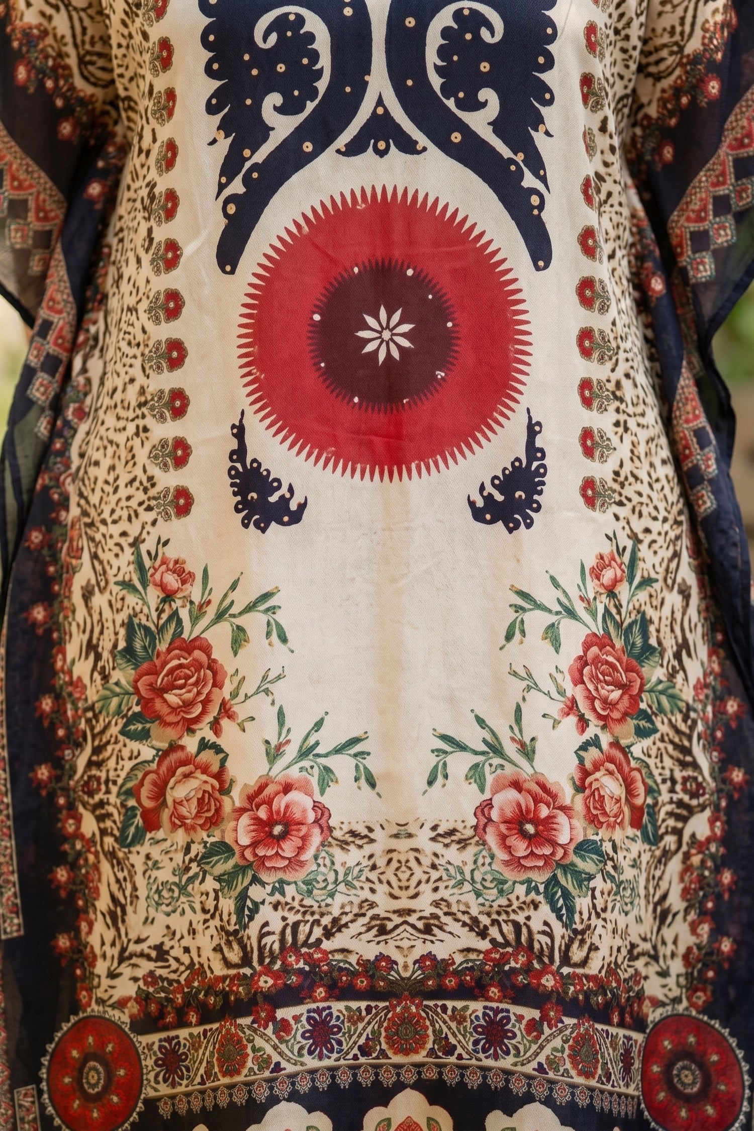 Ethnic Floral Print Long Kaftan Dress