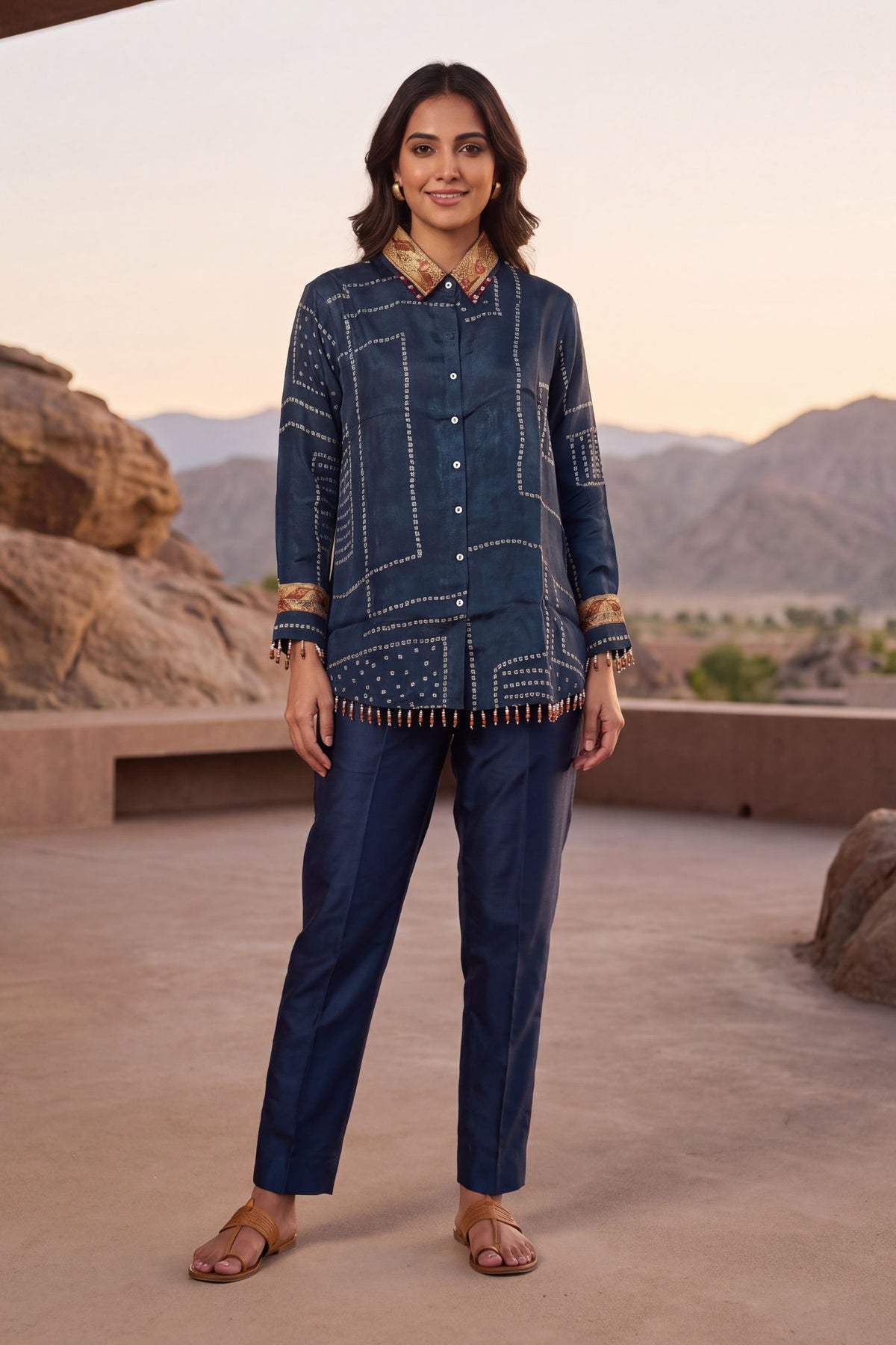 Deep Indigo Contemporary A-Line Crepe Tunic Shirt