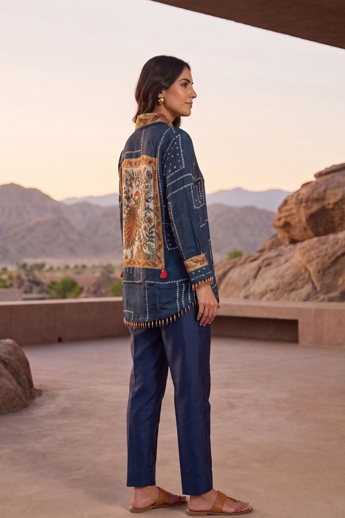 Deep Indigo Contemporary A-Line Crepe Tunic Shirt
