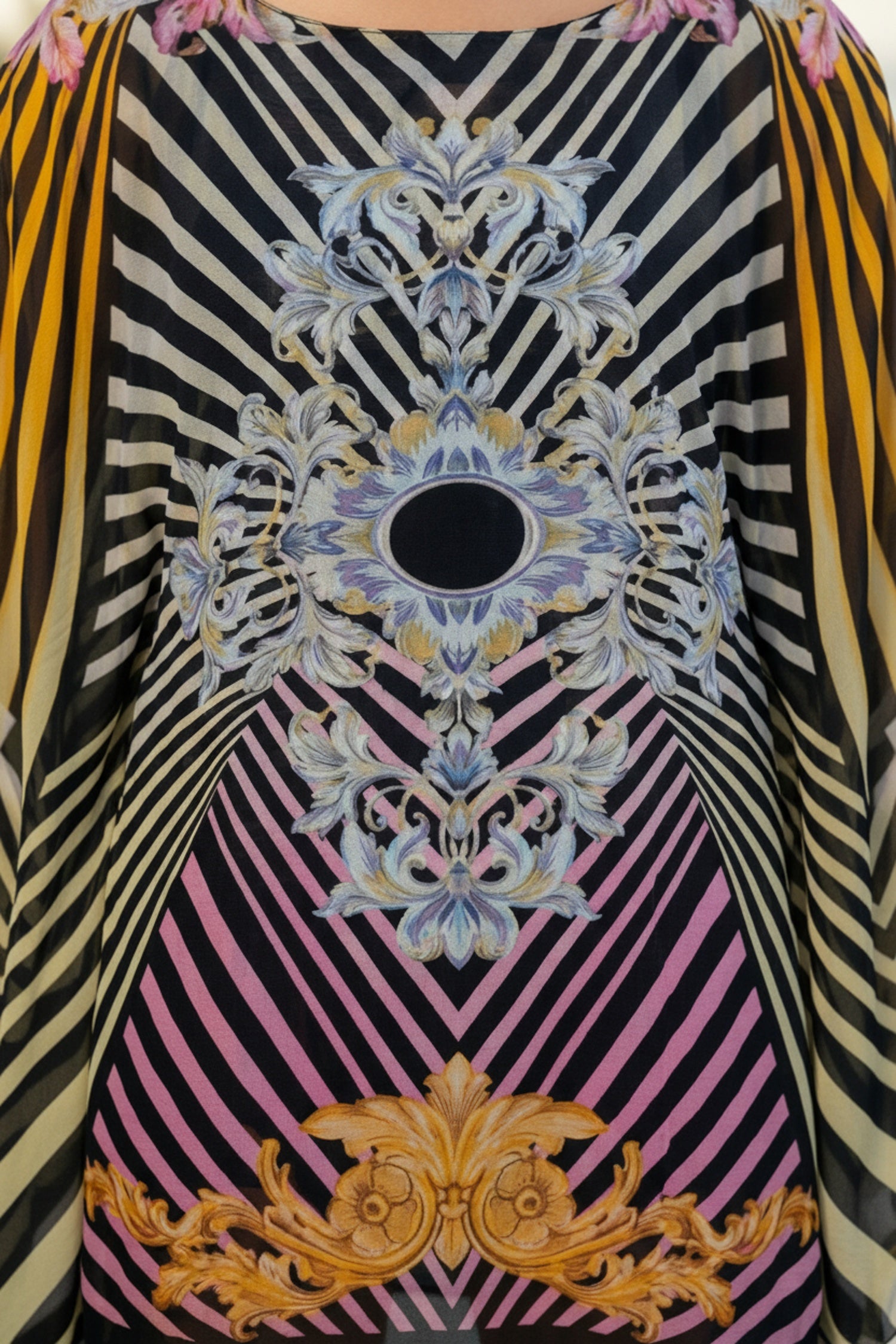Black Printed Viscose Short Kaftan