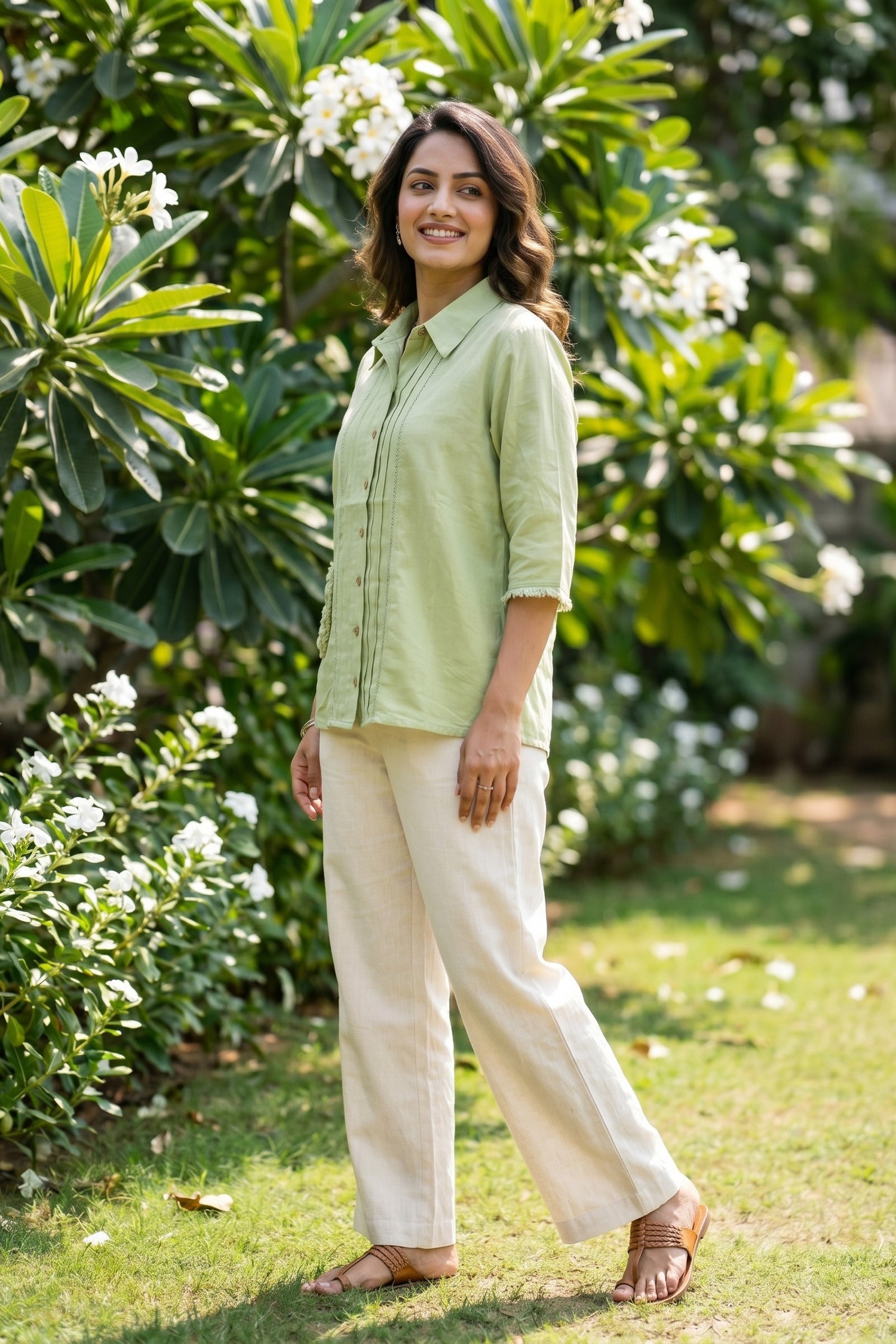 Oversized Fit Cotton Shirt in Moss Green