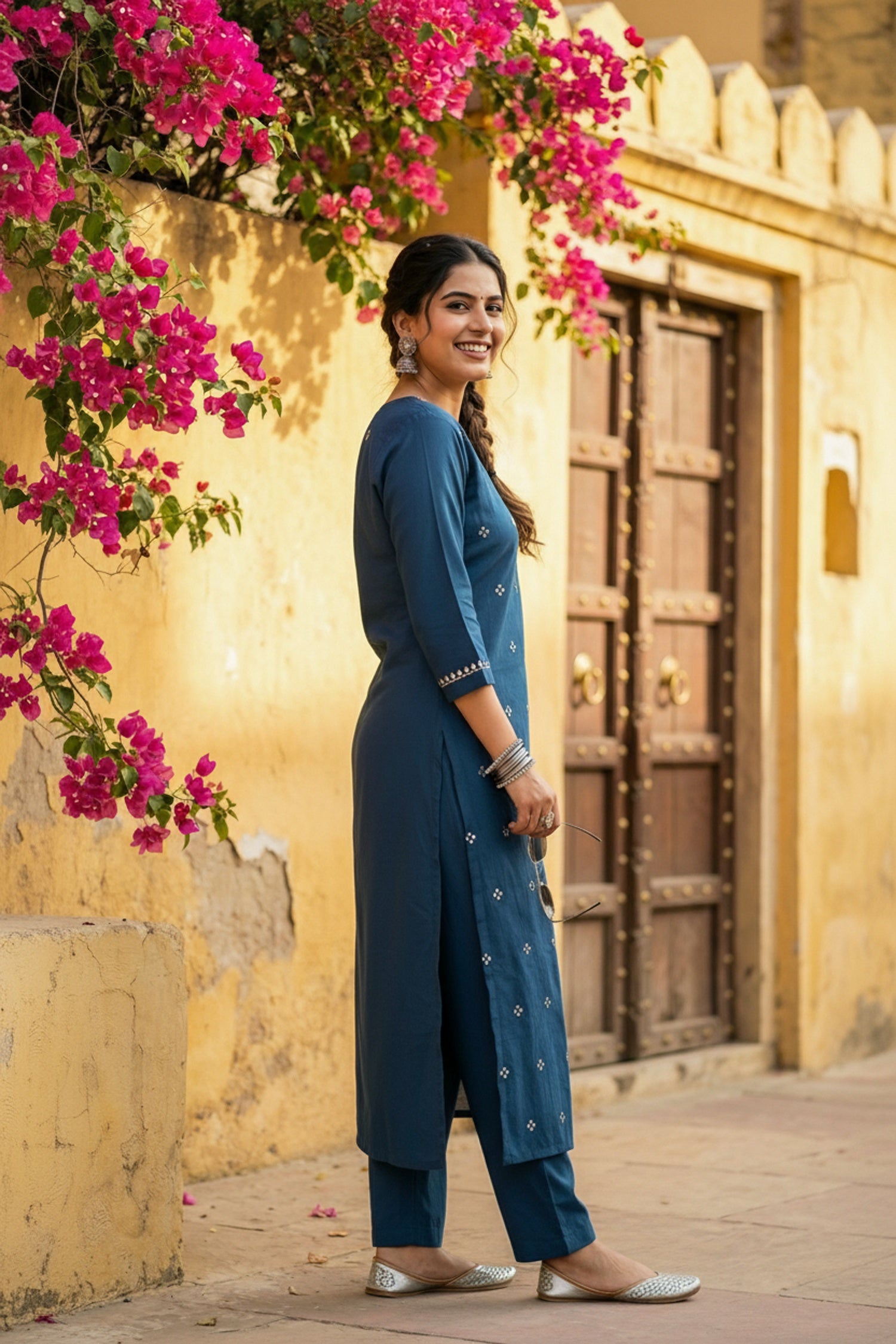 Blue Aura Embroidered Cotton Cord Set