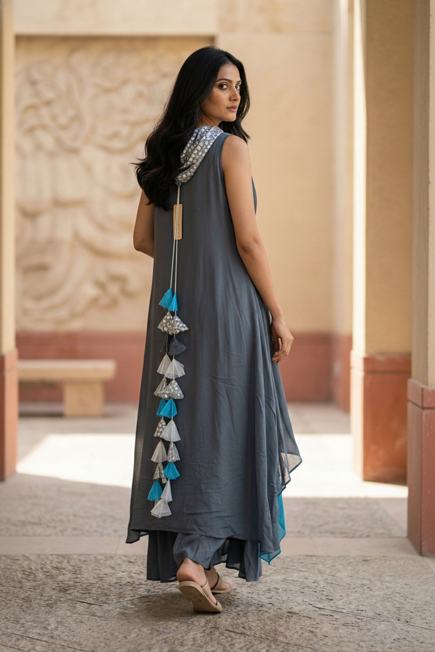 Blue Dress for Women with Embroidery & Layered Design