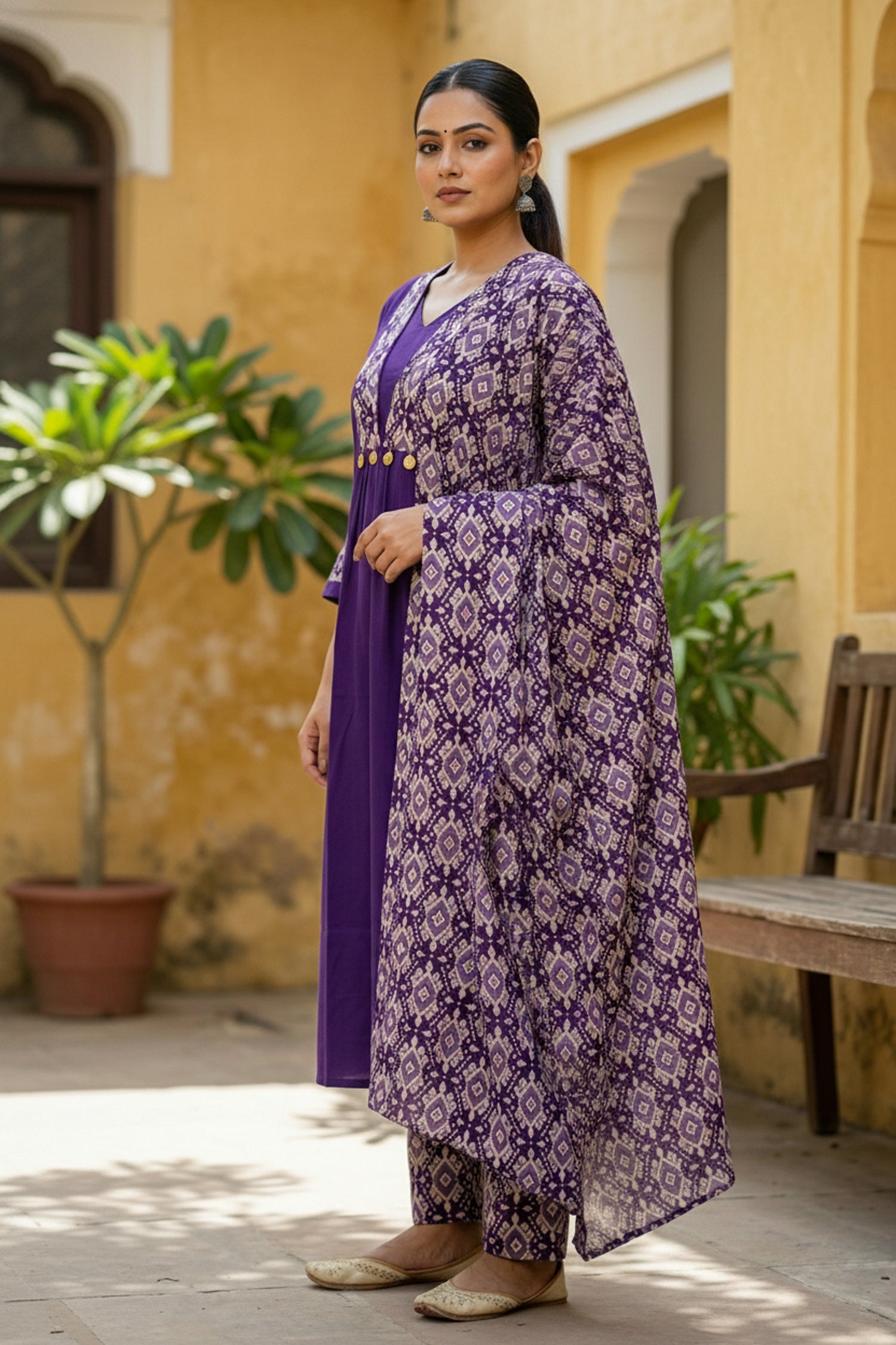 Purple Cotton Three Piece Suit Set