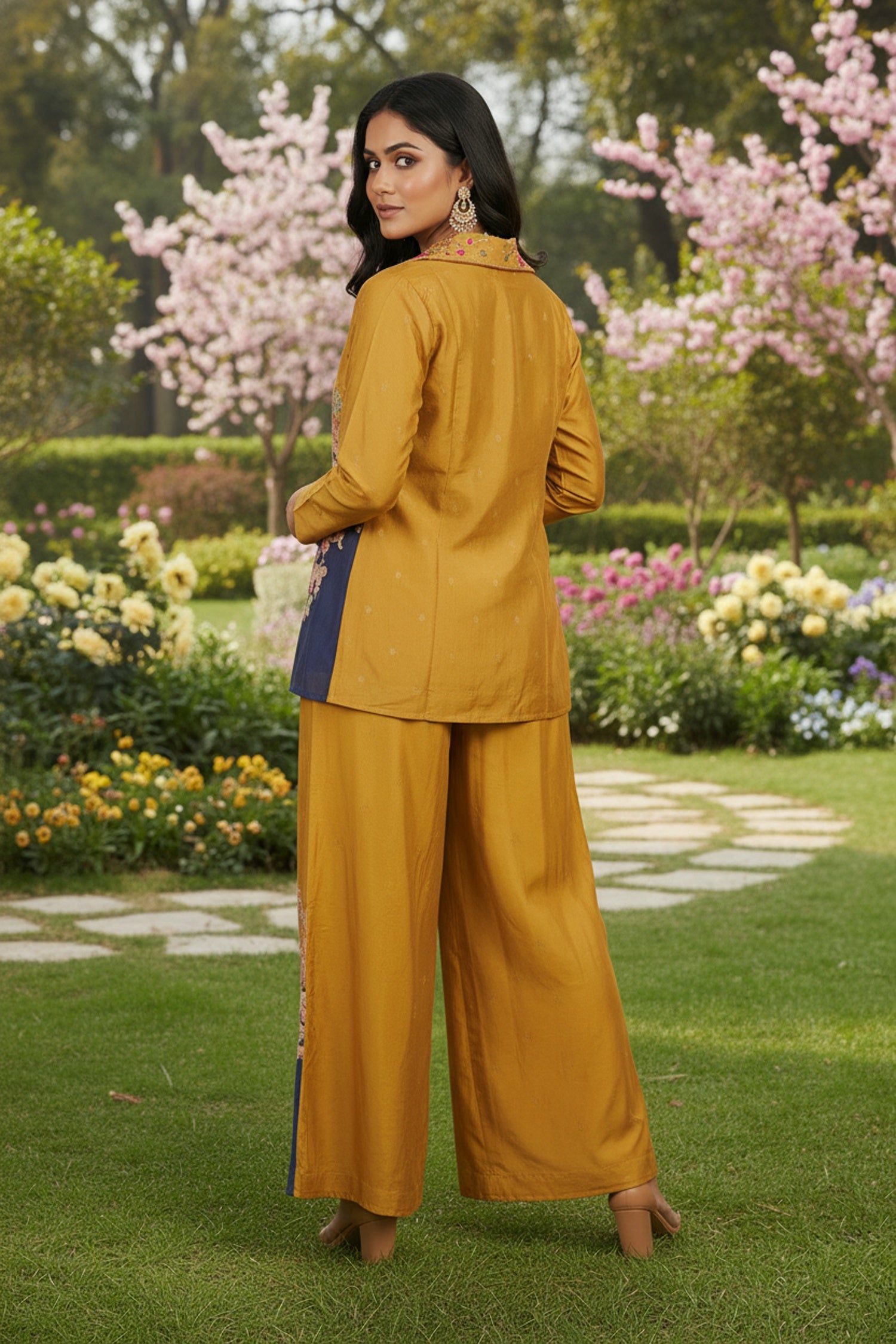 Yellow Embroidered Jacket Cord Set