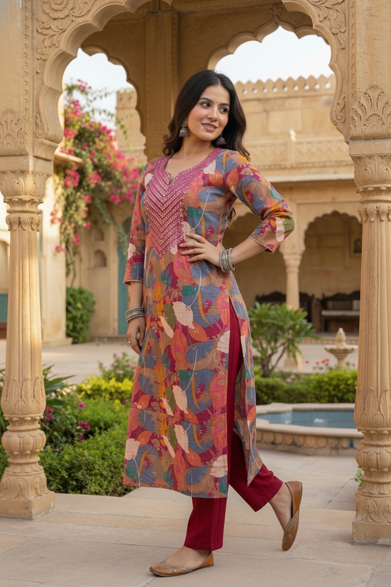 Rani Royale Cotton Long Kurti with Embroidered Work